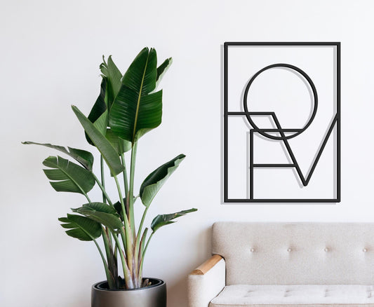 Metal Love Word Sign, Love Framed Wall Art, Abstract Art, Minimal Entryway Wall Decor, Wedding Venue Decoration - BlackIvyCraft