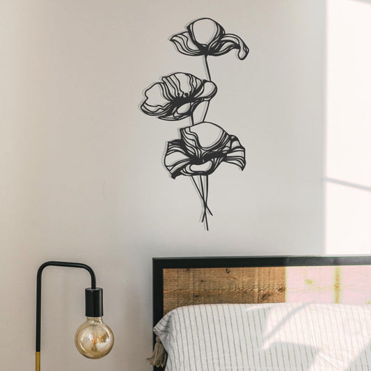 Poppy Flower Art, Elegant Metal Wall Decor, Entryway Decor, Narrow Wall Art - BlackIvyCraft