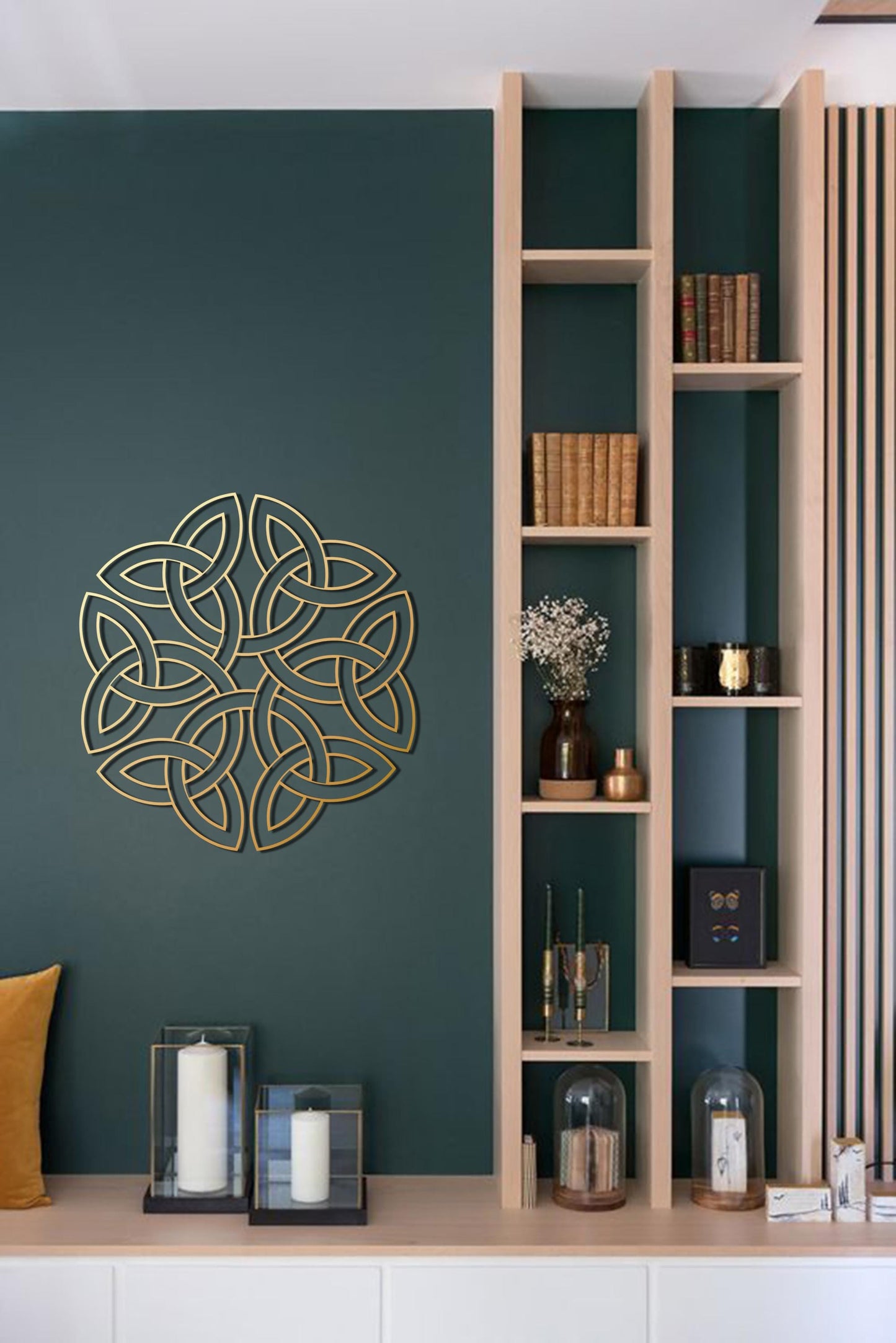 Celtic Knot Circle, Gold Wall Decor, Metal Wall Art, Lucky Charm Decor, Sacred Geometry - BlackIvyCraft