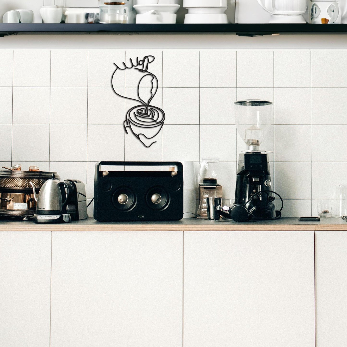 Cup of Coffee Wall Art, Minimal Coffee Metal Line Art, Modern Cafe Decor, Coffee Corner Wall Decor - BlackIvyCraft