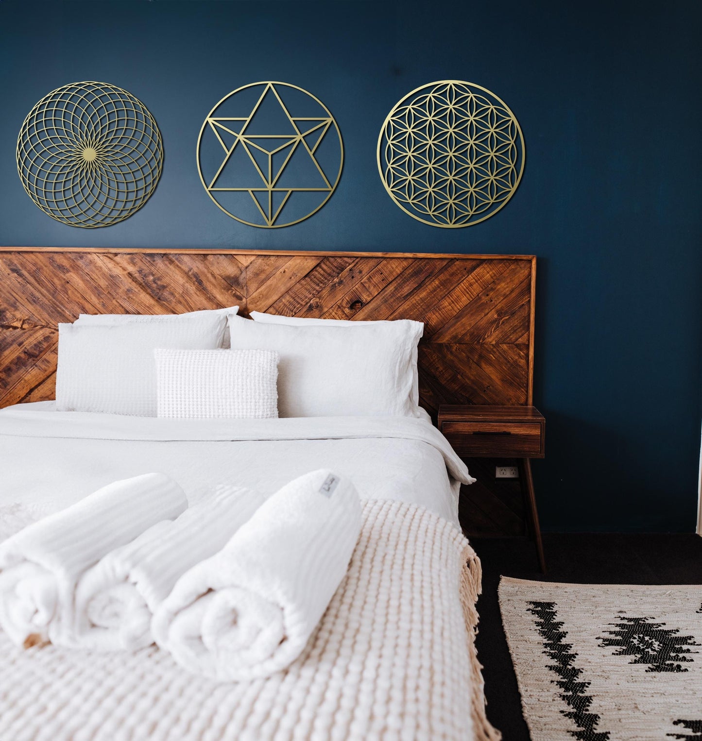 Sacred Geometry Set, Gold Metal Wall Art, Flower of Life, Merkaba, Yoga Studio Decor, Yoga lover - BlackIvyCraft