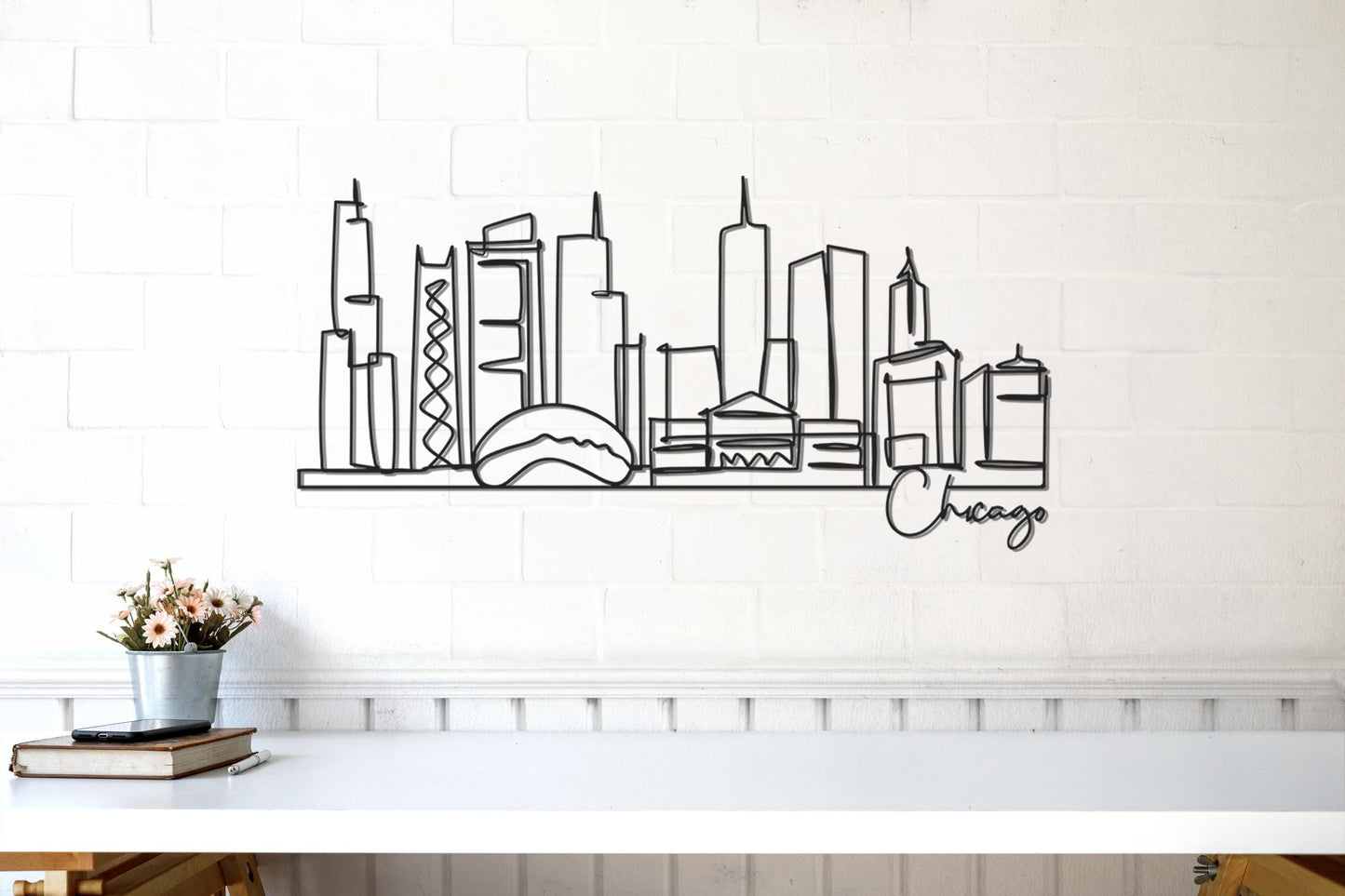 Chicago Skyline Metal Art, Cityscape Wall Decor for Office, Modern Chicago Line Art, Hotel & Business Decor, Unique Chicago Gift - BlackIvyCraft