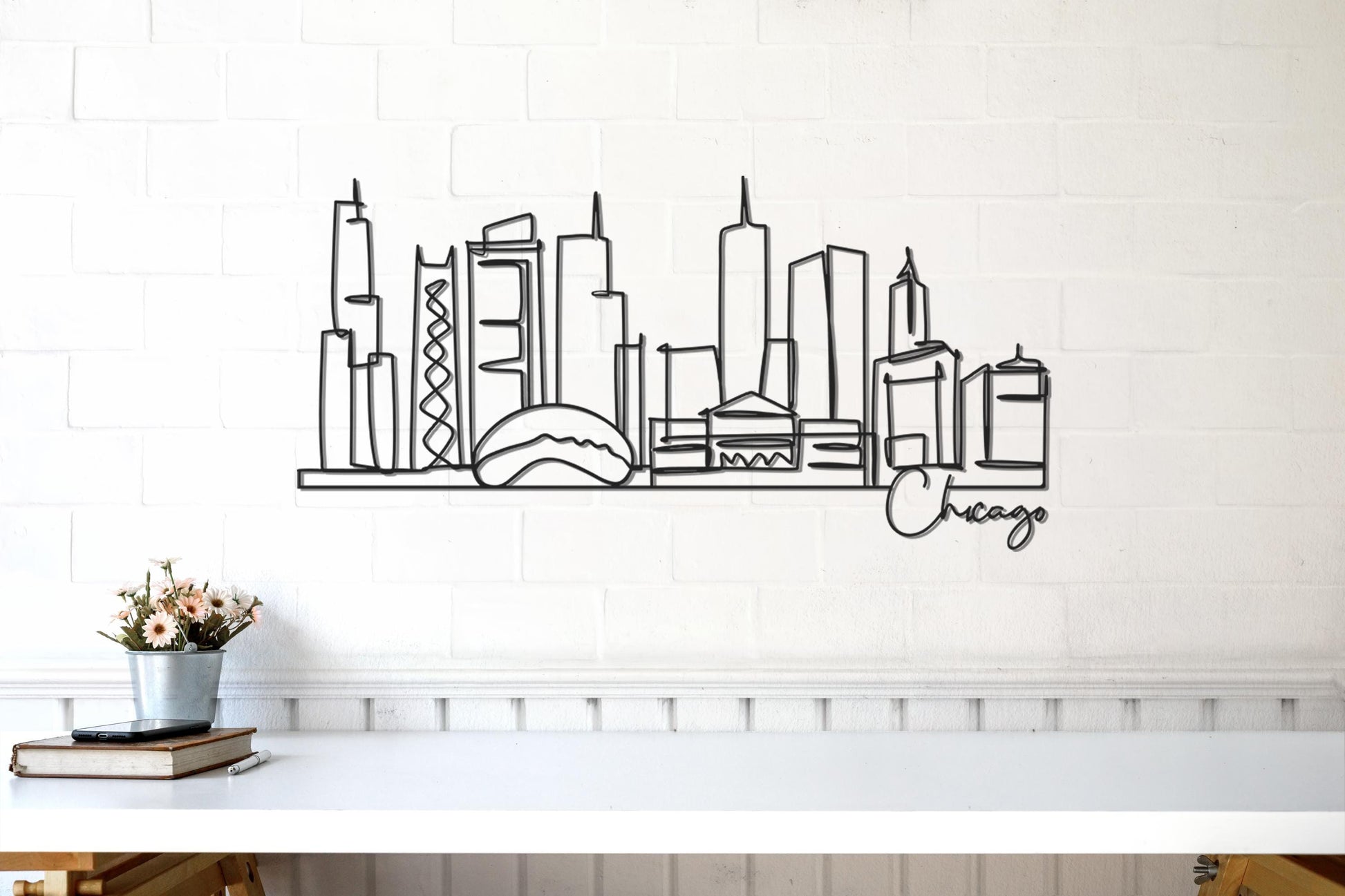 Chicago Skyline Metal Art, Cityscape Wall Decor for Office, Modern Chicago Line Art, Hotel & Business Decor, Unique Chicago Gift - BlackIvyCraft