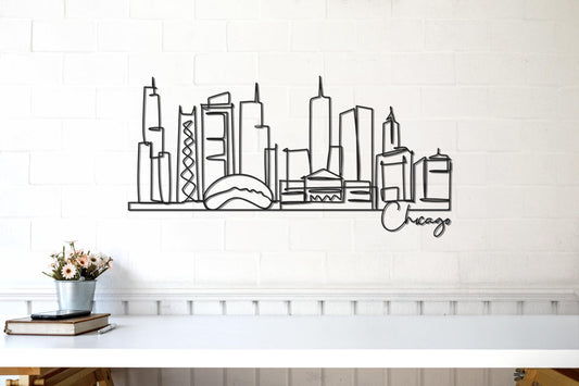 Chicago Skyline Metal Art, Cityscape Wall Decor for Office, Modern Chicago Line Art, Hotel & Business Decor, Unique Chicago Gift - BlackIvyCraft