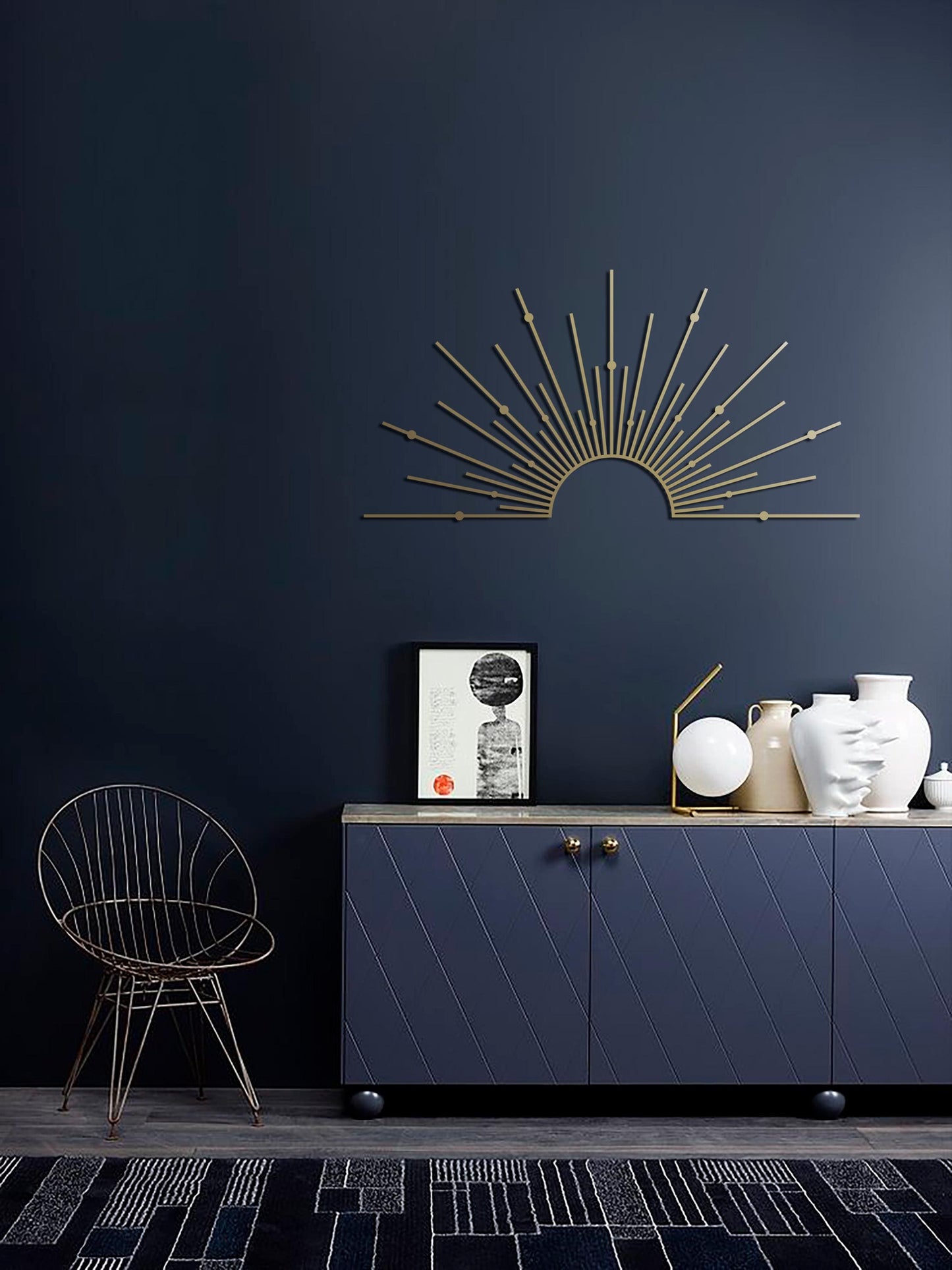 SUN Gold Metal Art, Sunrise Wall Decor, Celestial Decor, Outdoor Metal Art, Luxury Modern Wall Decor, Living Room Art - BlackIvyCraft