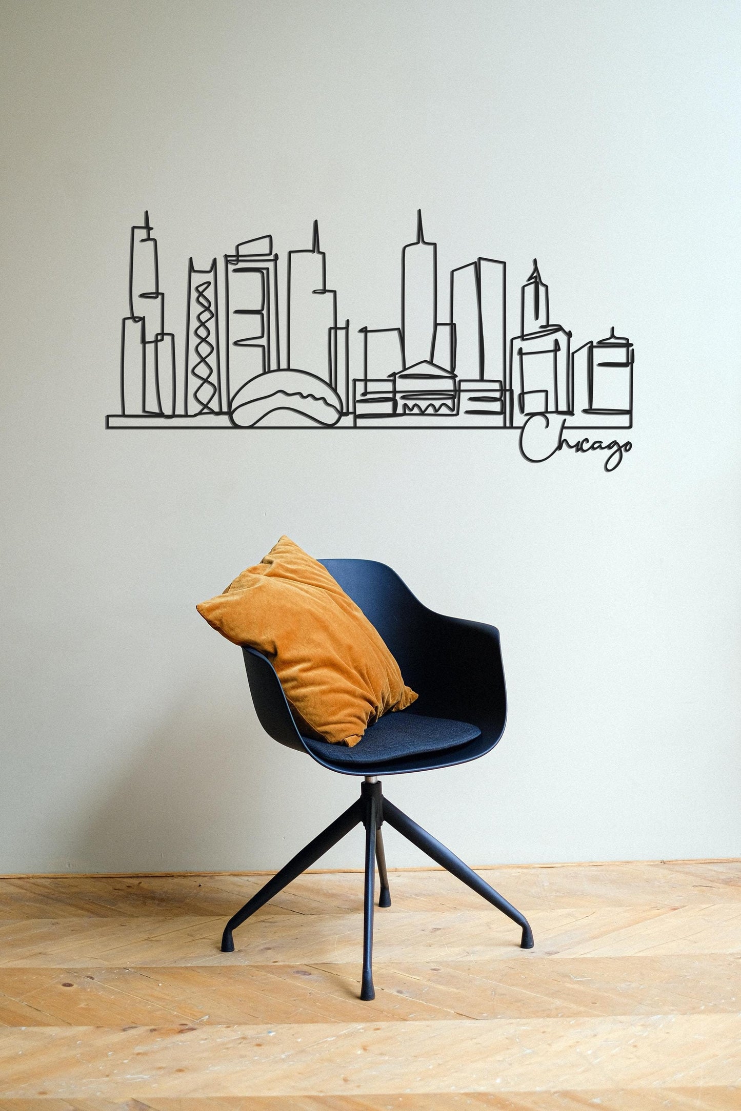 Chicago Skyline Metal Art, Cityscape Wall Decor for Office, Modern Chicago Line Art, Hotel & Business Decor, Unique Chicago Gift - BlackIvyCraft