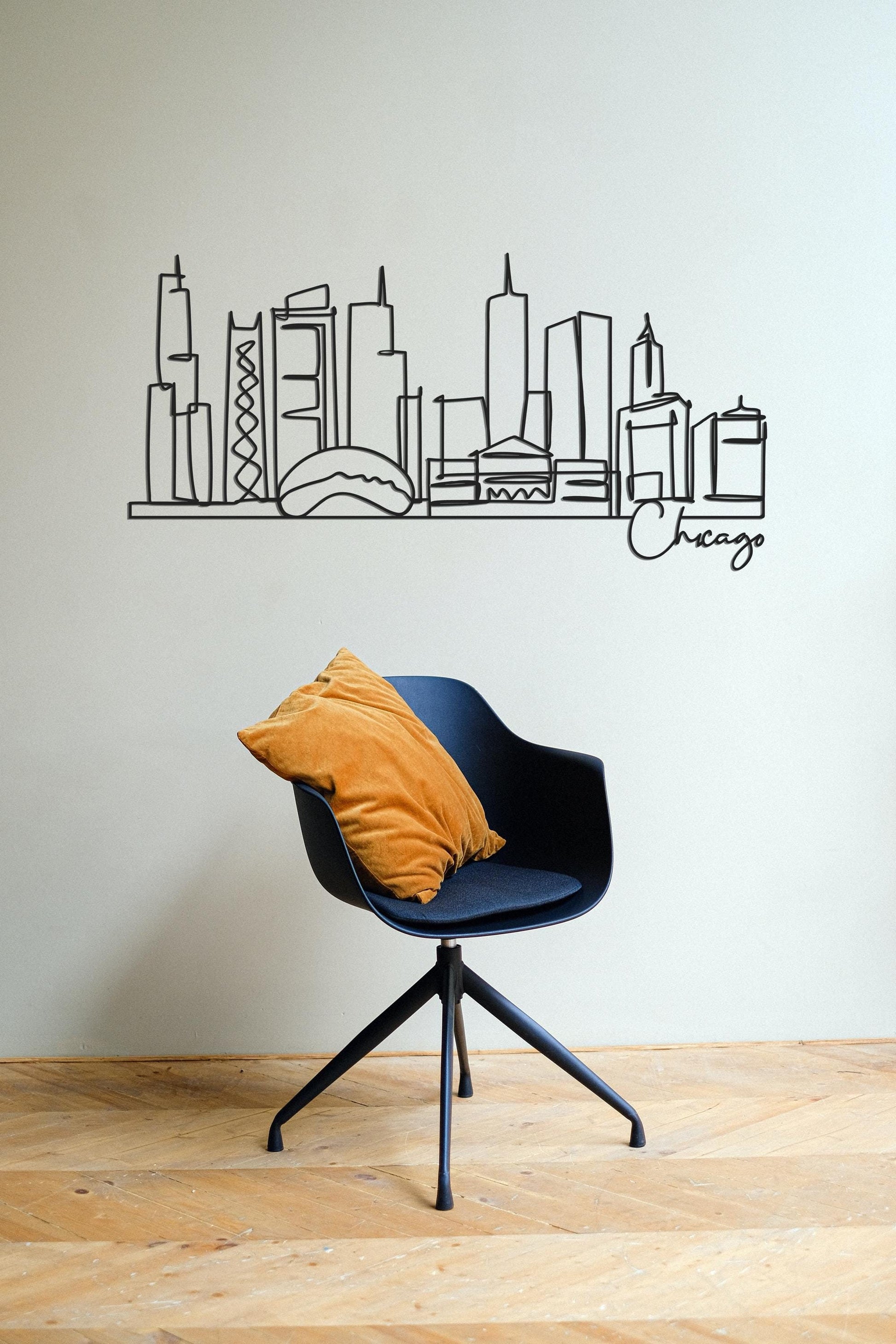 Chicago Skyline Metal Art, Cityscape Wall Decor for Office, Modern Chicago Line Art, Hotel & Business Decor, Unique Chicago Gift - BlackIvyCraft