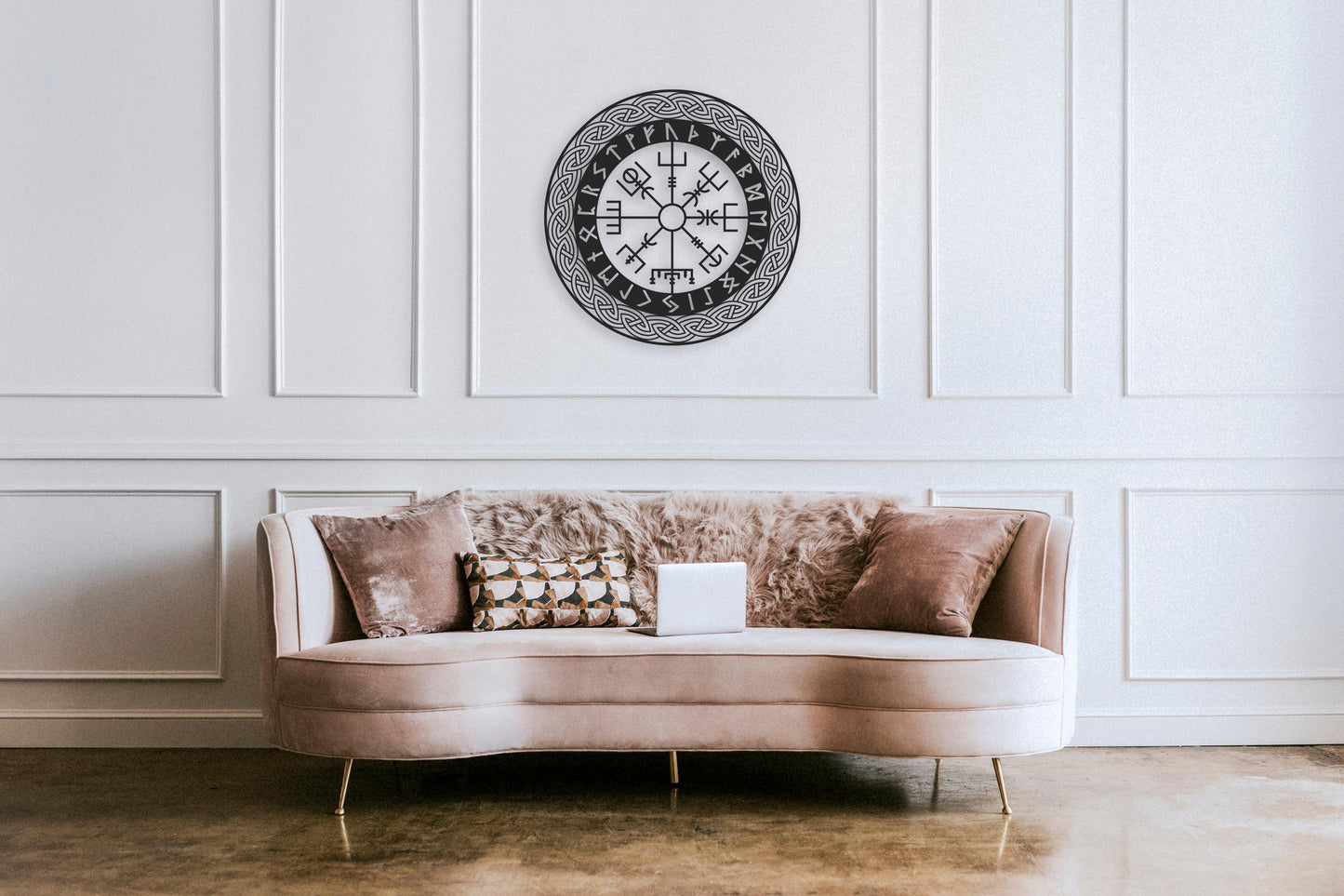 Viking Compass Metal Wall Art, Gold Vegvisir Decor, Norse Mythology Wall Decor, Nordic Symbol Wall Art, Modern Scandinavian Decor - BlackIvyCraft