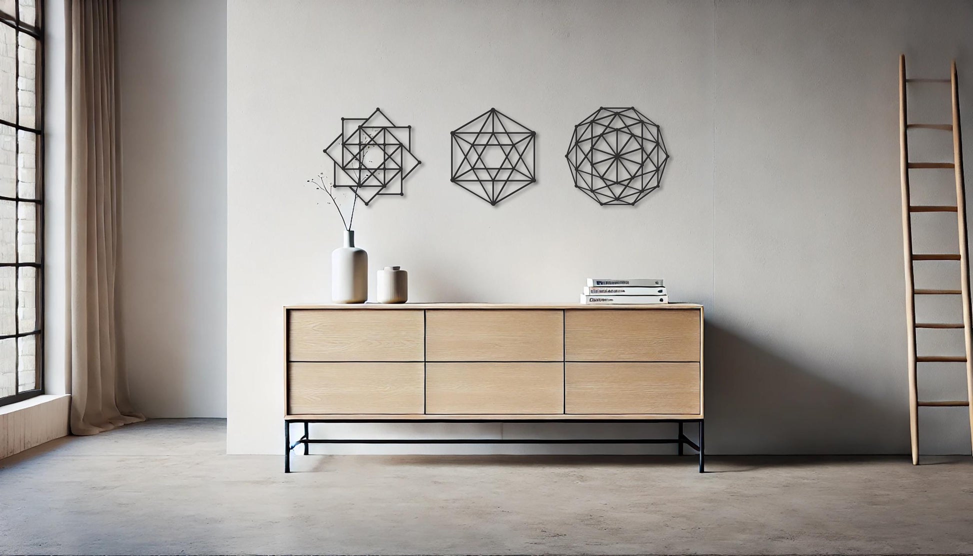 Sacred Geometry Set, Gold Metal Wall Art, Square Matrix, Vector Equilibrium, Yoga Studio Decor, Yoga lover, Decagon Formation - BlackIvyCraft