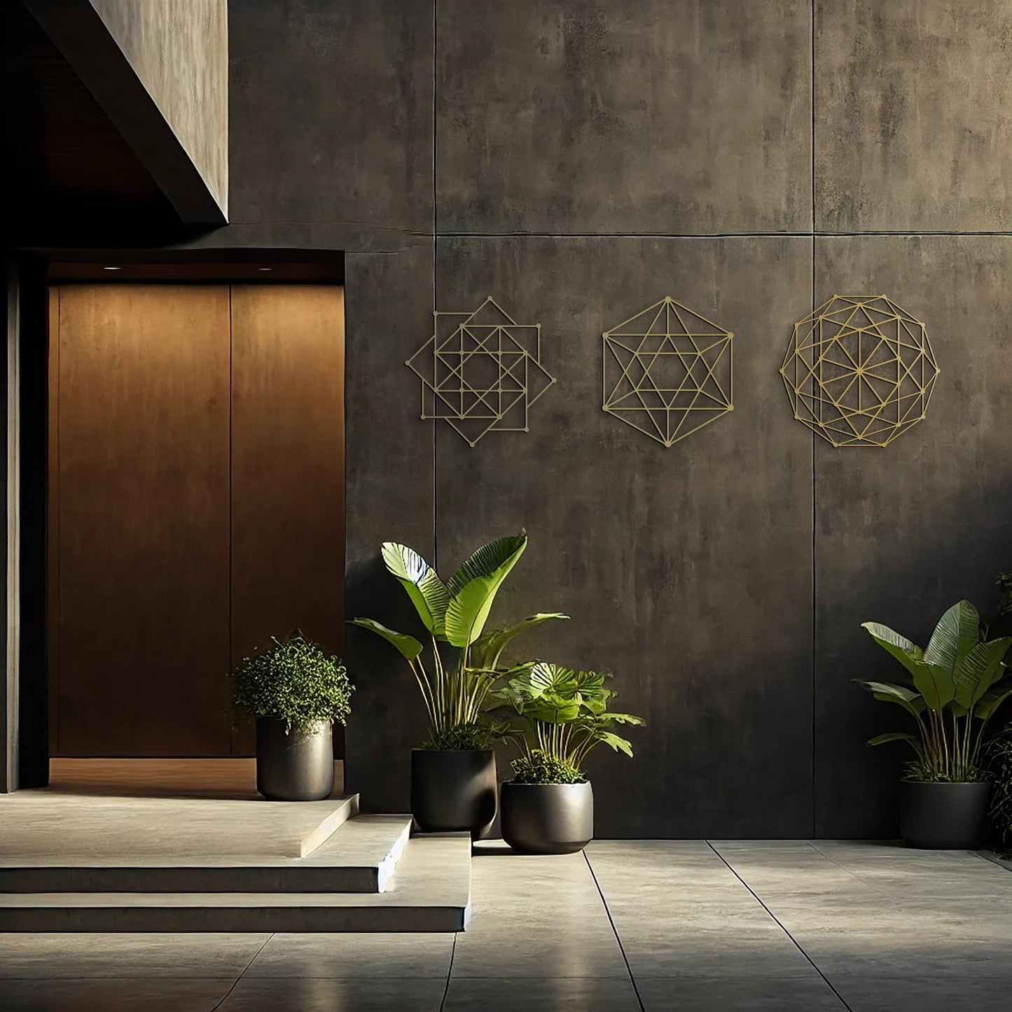 Sacred Geometry Set, Gold Metal Wall Art, Square Matrix, Vector Equilibrium, Yoga Studio Decor, Yoga lover, Decagon Formation - BlackIvyCraft