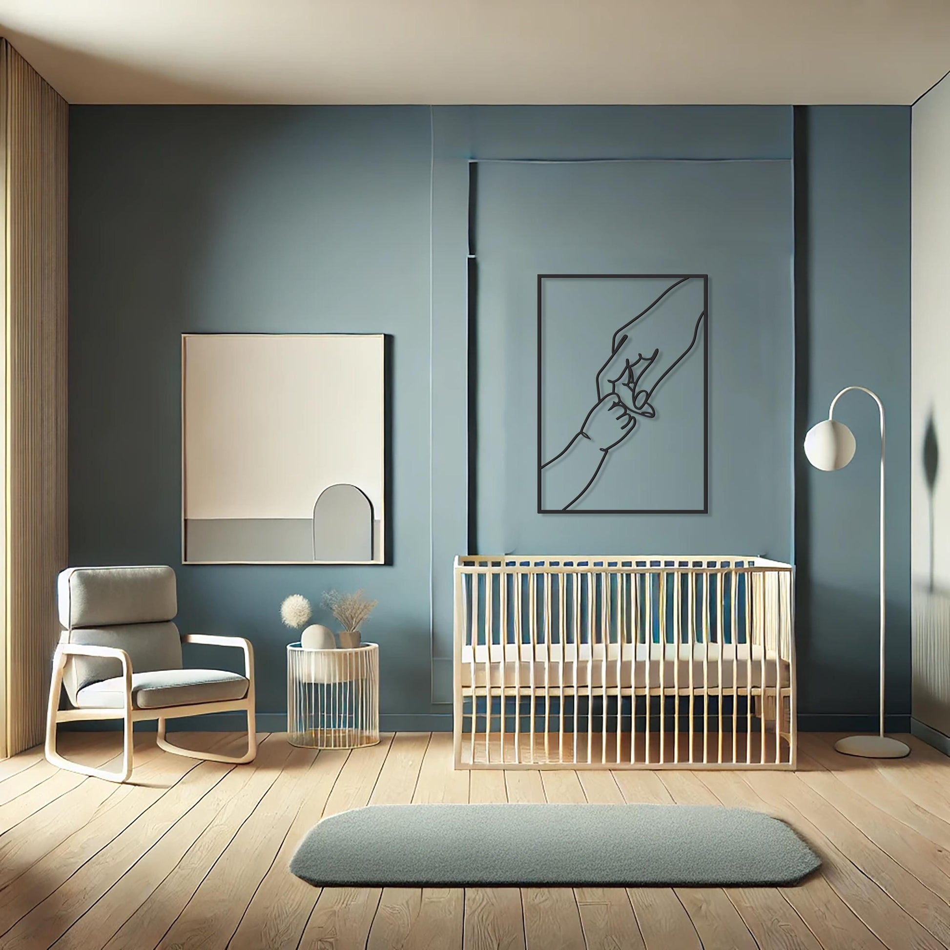 Mother Baby Hands Metal Wall Art, Holding Baby Minimalist Line Art, Nursery Decor, Baby Shower Gift, Maternity Clinic Wall Art - BlackIvyCraft