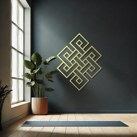 Endless Knot Metal Wall Art, Shrivasta Amulet Decor, Jainism Symbol, Tibetan Knot Decor, Sacred Geometry Wall Art - BlackIvyCraft