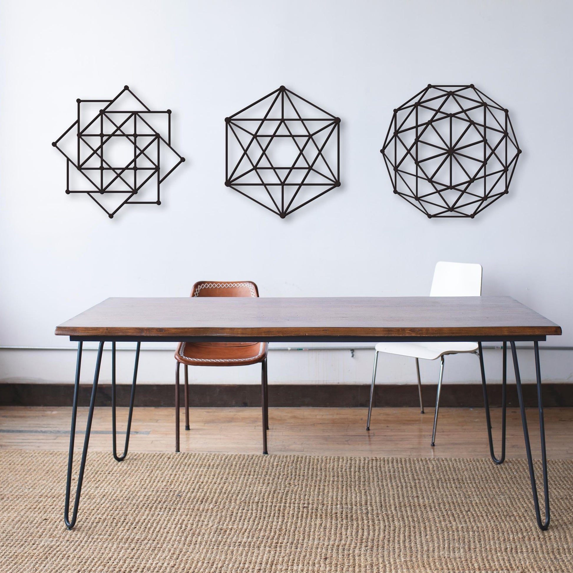 Sacred Geometry Set, Gold Metal Wall Art, Square Matrix, Vector Equilibrium, Yoga Studio Decor, Yoga lover, Decagon Formation - BlackIvyCraft