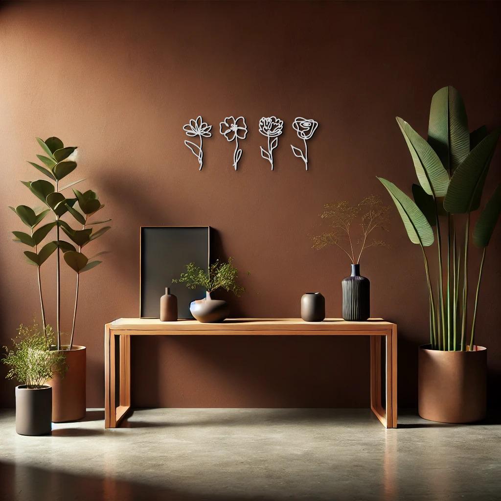 Gold Metal Flowers Line Art, Minimal Metal Wall Art, 4 Pieces Decor, Above Bed Decor - BlackIvyCraft