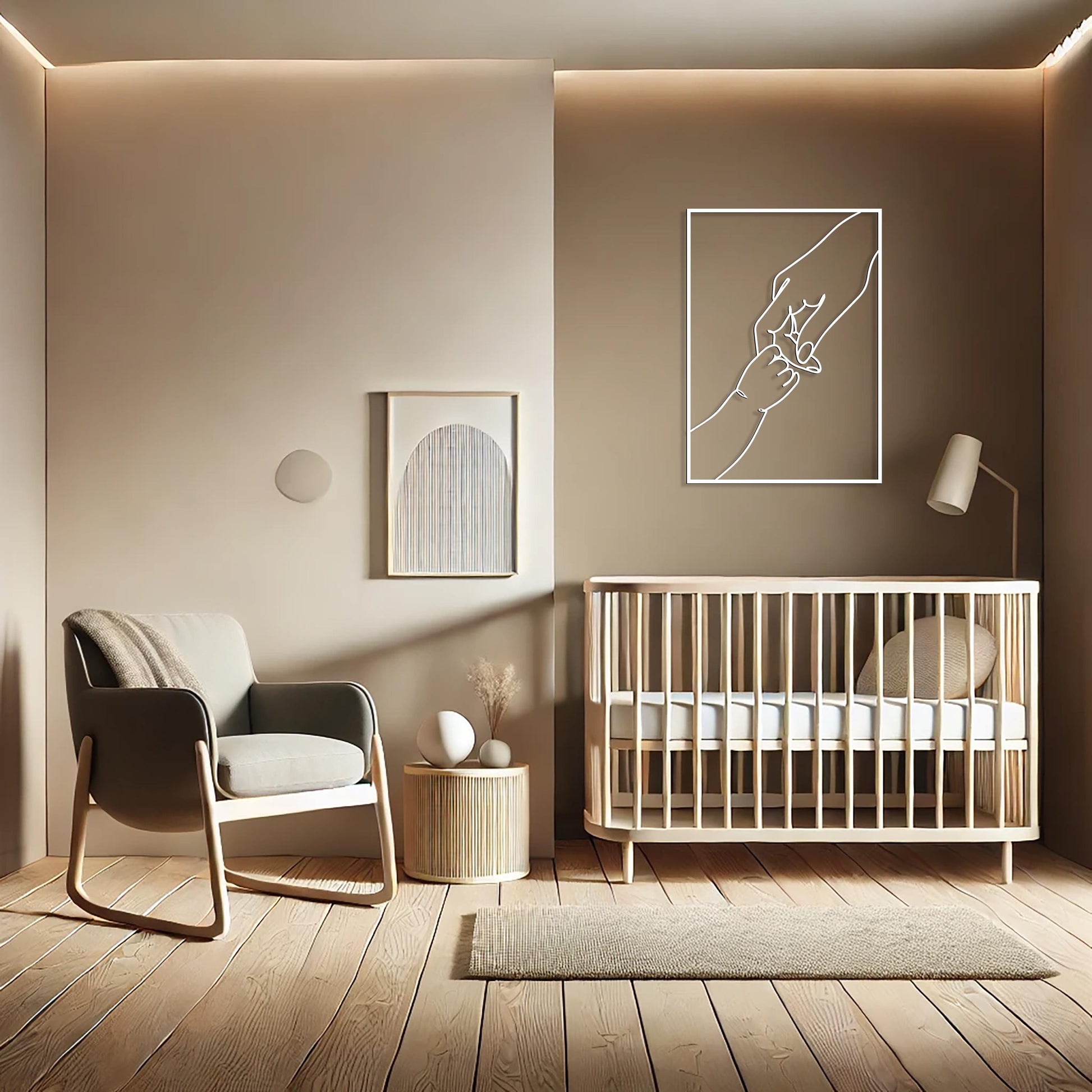 Mother Baby Hands Metal Wall Art, Holding Baby Minimalist Line Art, Nursery Decor, Baby Shower Gift, Maternity Clinic Wall Art - BlackIvyCraft