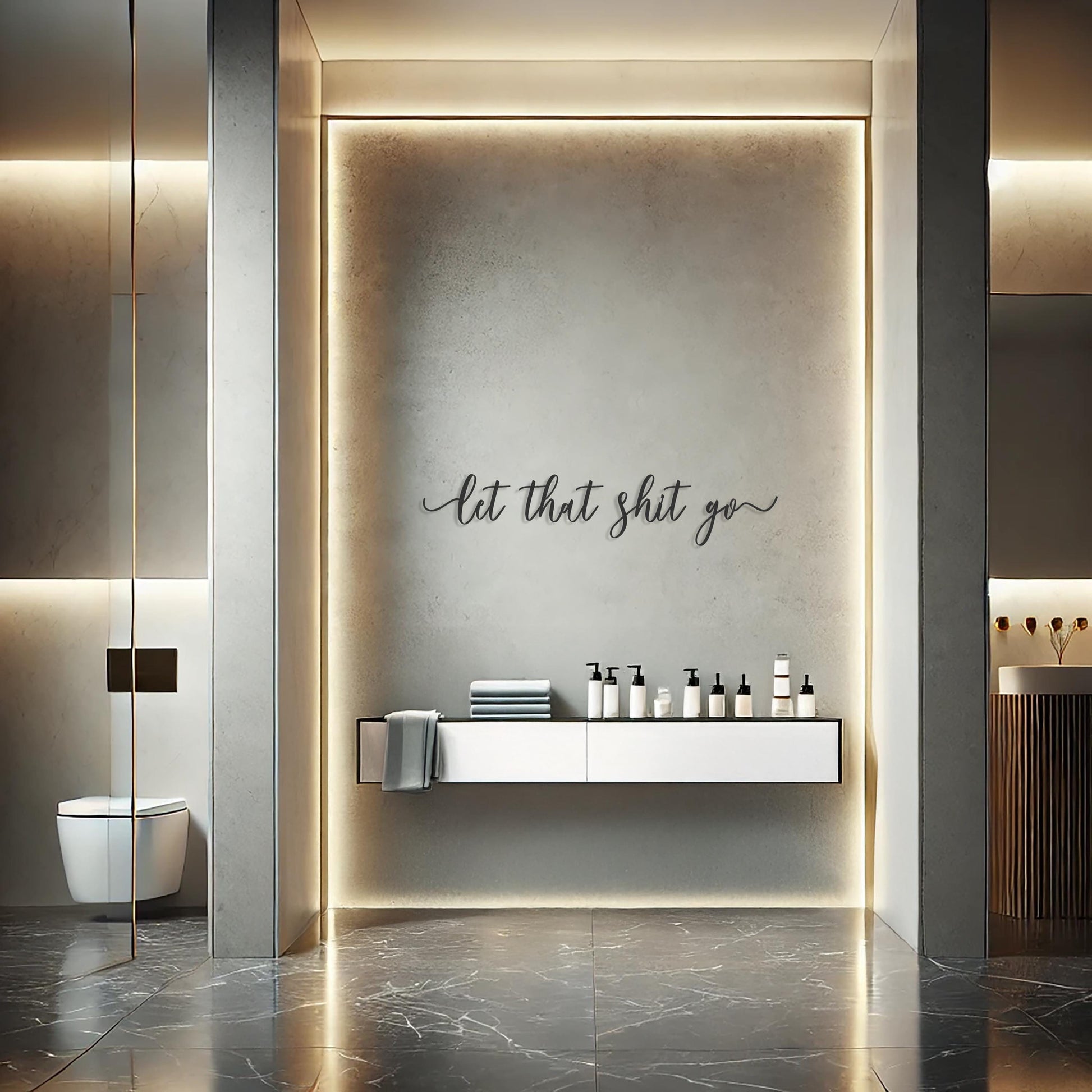 Let That Shit Go, Bathroom Metal Wall Art, Funny Metal Wall Sign, Modern Bathroom Decor, Minimalist Wall Art - BlackIvyCraft