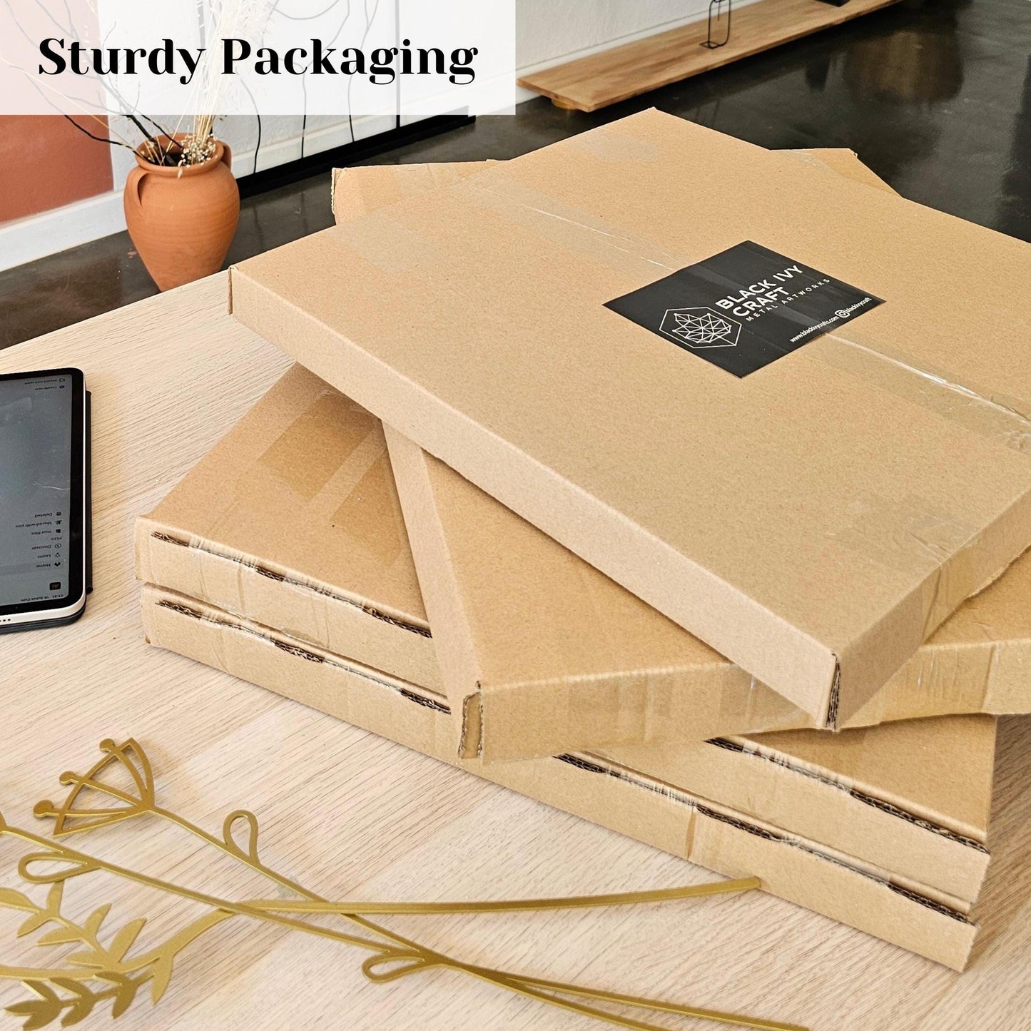 Gold Metal Flowers Line Art, Minimal Metal Wall Art, 4 Pieces Decor, Above Bed Decor - BlackIvyCraft