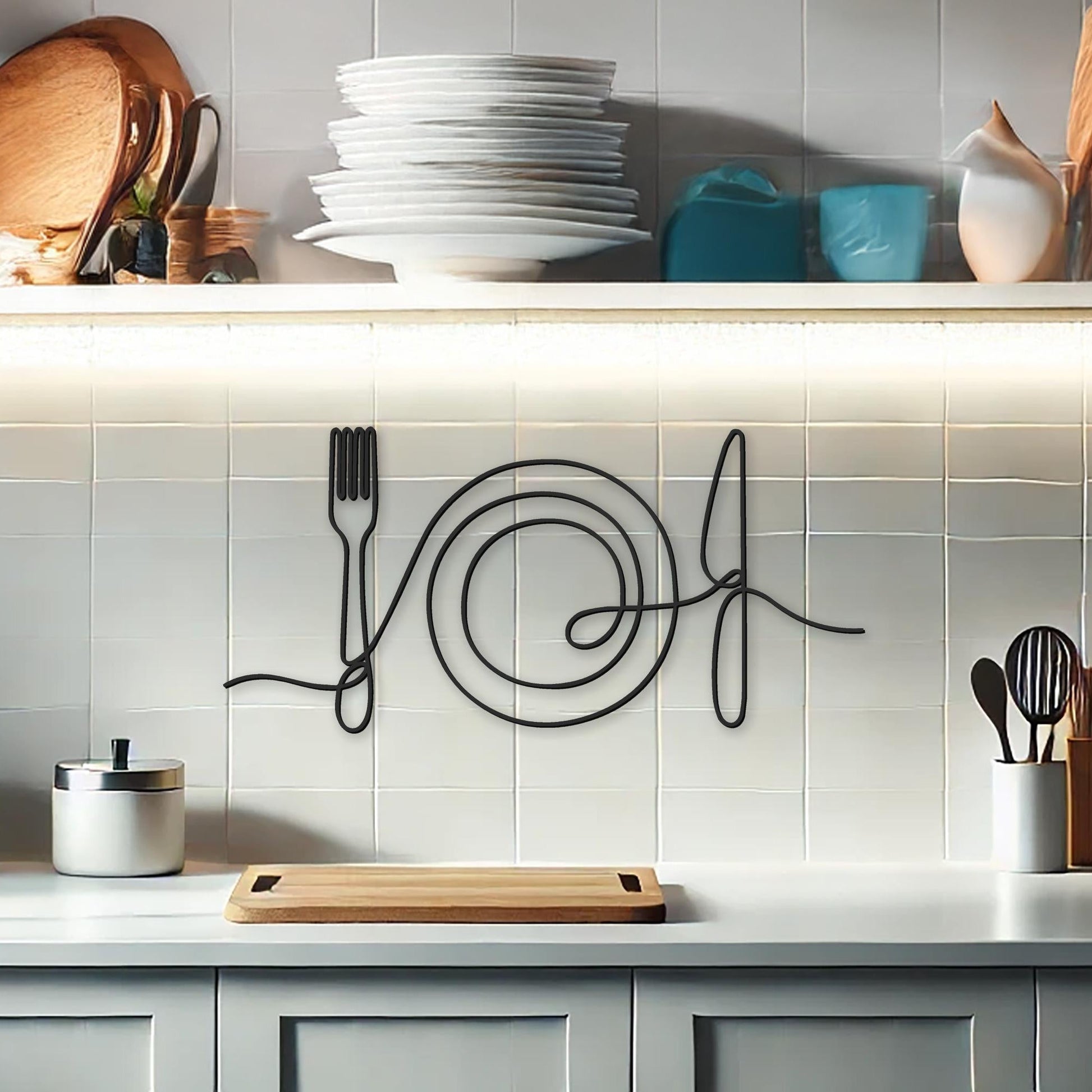 Minimal Kitchen Metal Art, Dining Room Wall Decor, Metal Line Art, Modern Kitchen Decor - BlackIvyCraft