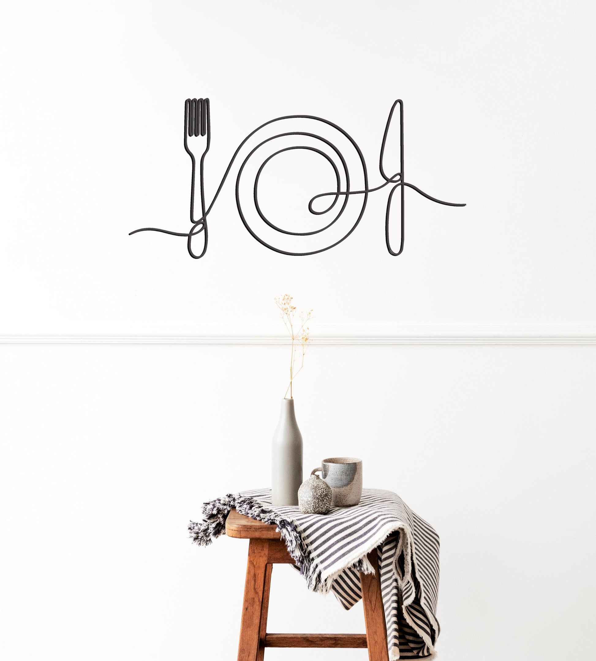 Minimal Kitchen Metal Art, Dining Room Wall Decor, Metal Line Art, Modern Kitchen Decor - BlackIvyCraft