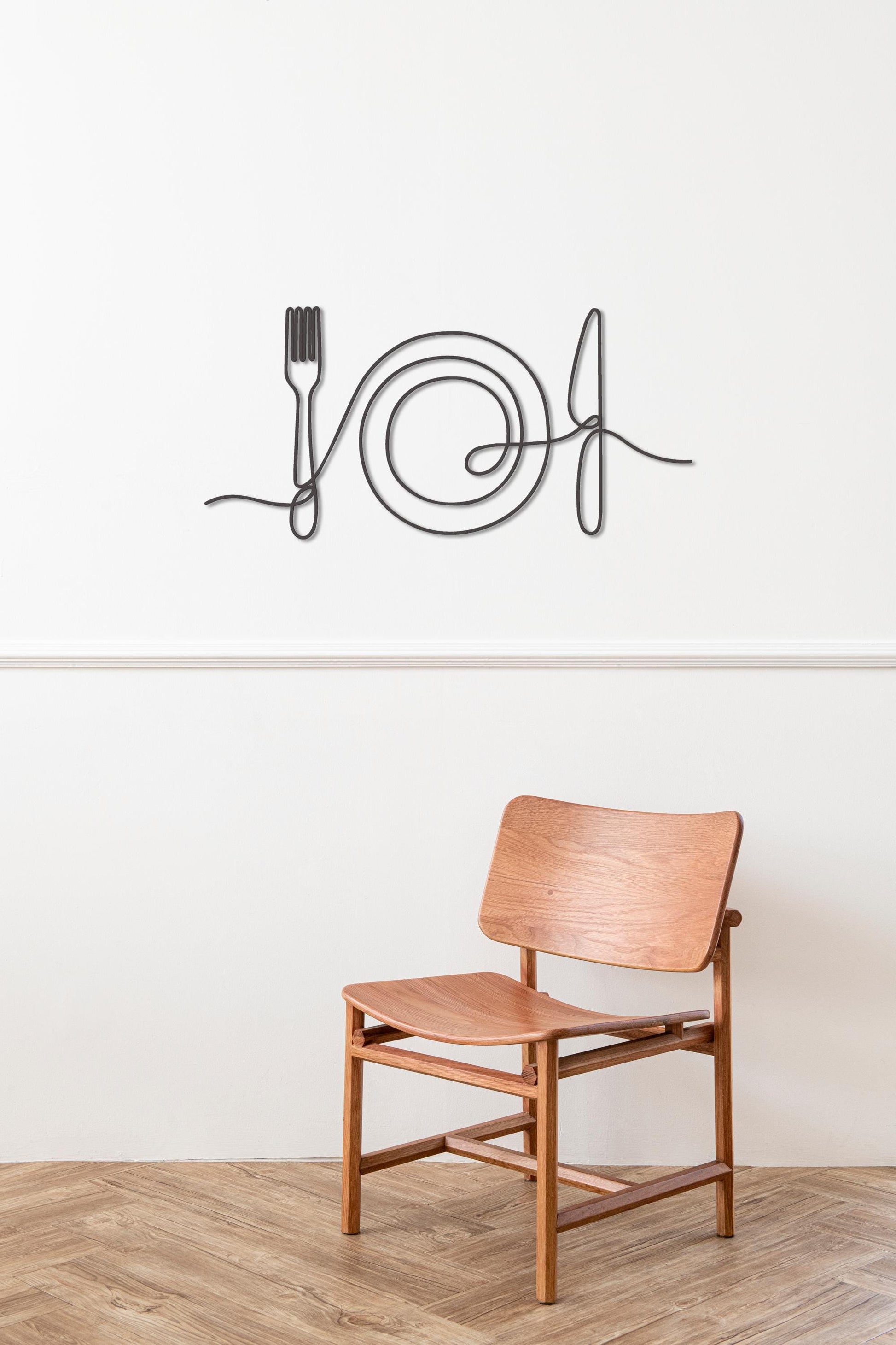 Minimal Kitchen Metal Art, Dining Room Wall Decor, Metal Line Art, Modern Kitchen Decor - BlackIvyCraft