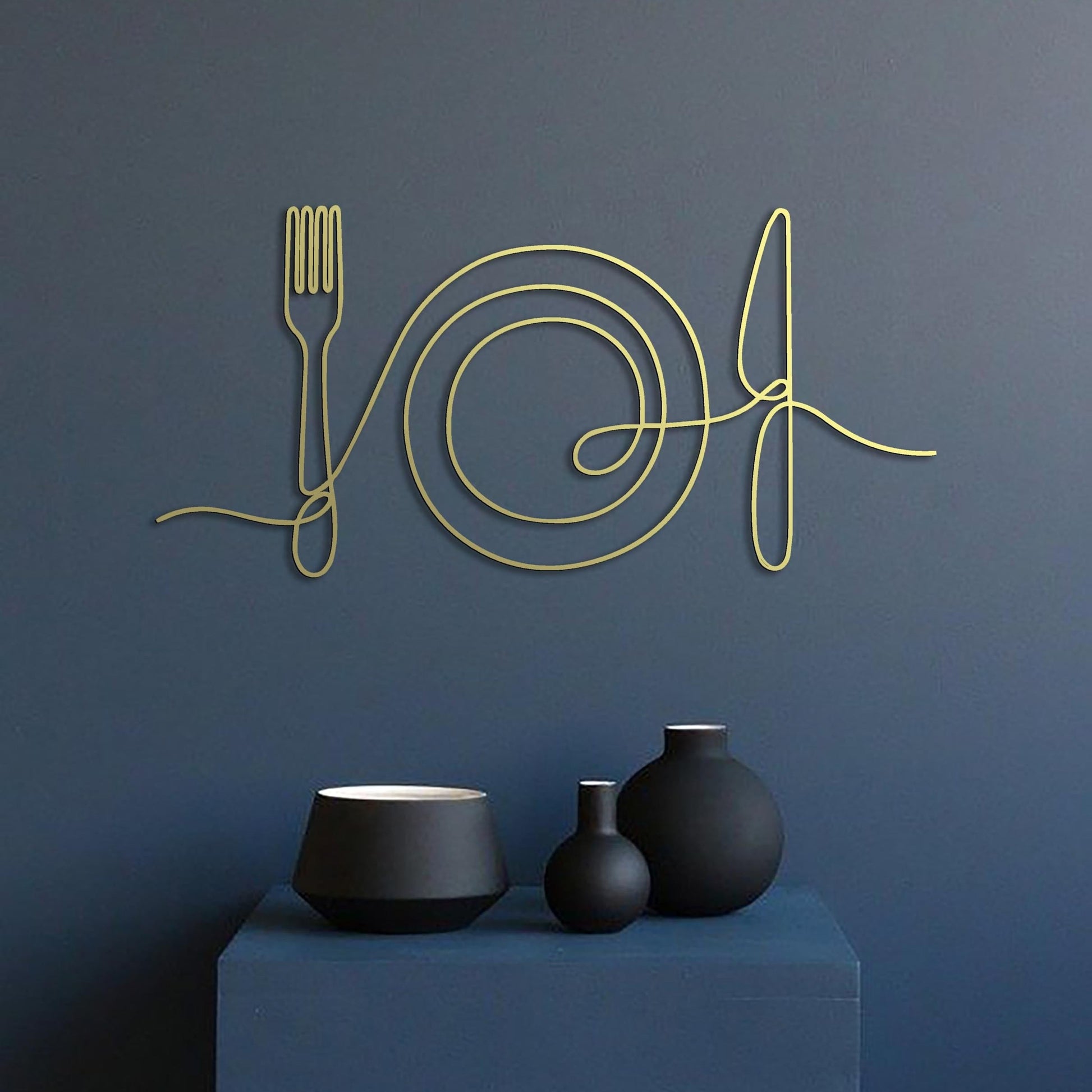 Minimal Kitchen Metal Art, Dining Room Wall Decor, Metal Line Art, Modern Kitchen Decor - BlackIvyCraft