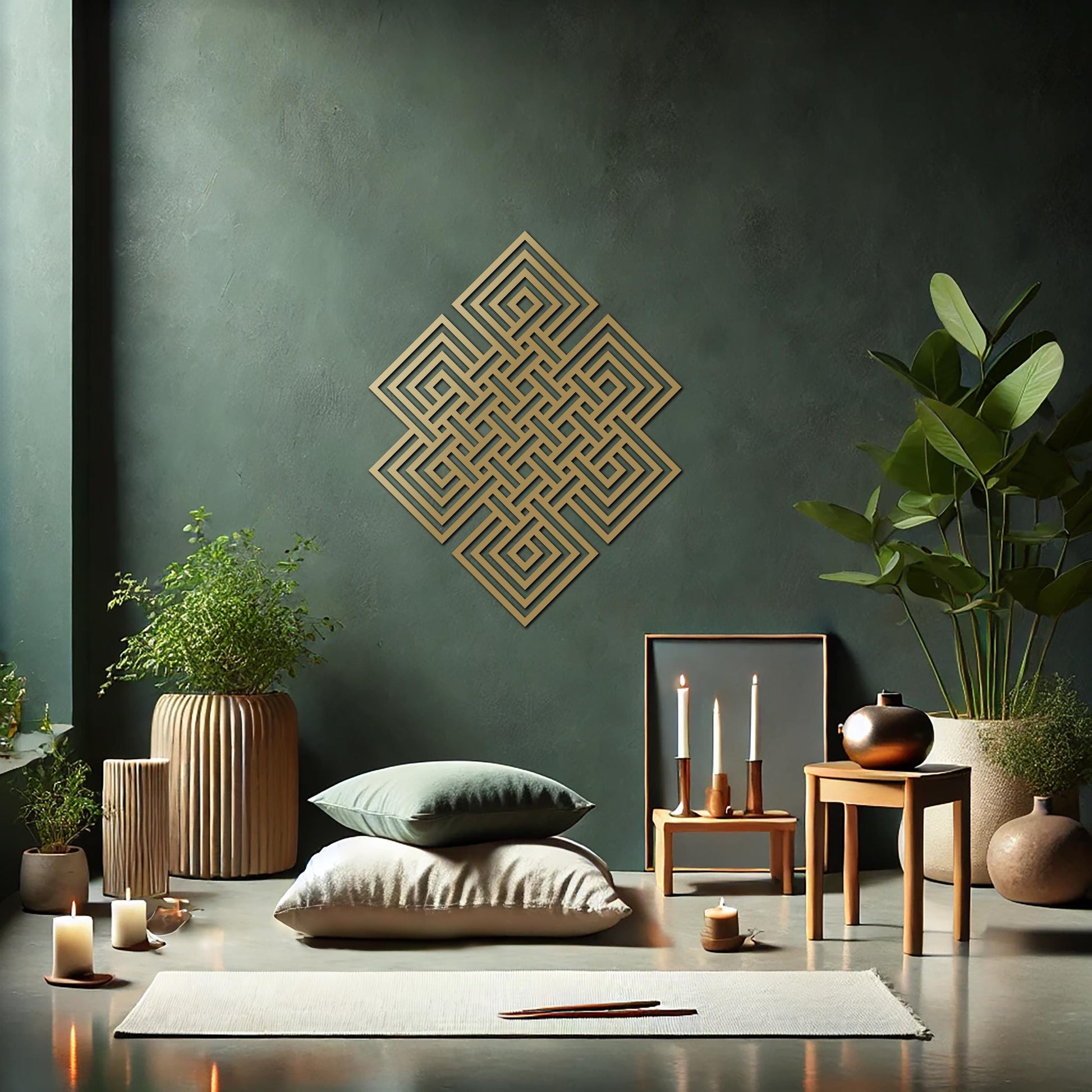 Endless Knot Metal Wall Art, Gold Sacred Geometry Art, Buddhism Decor, Shrivasta Amulet Decor, Luxury Art, Tibetan Knot Decor - BlackIvyCraft