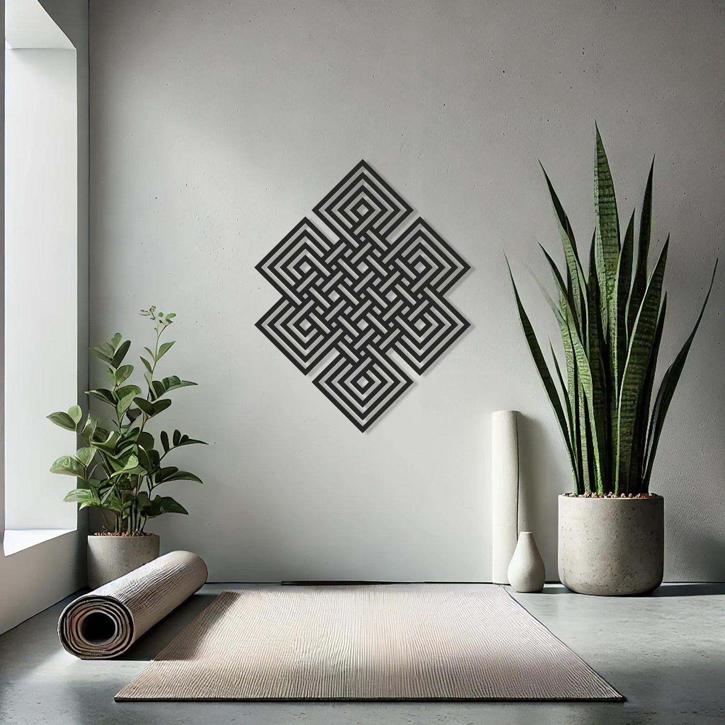 Endless Knot Metal Wall Art, Gold Sacred Geometry Art, Buddhism Decor, Shrivasta Amulet Decor, Luxury Art, Tibetan Knot Decor - BlackIvyCraft