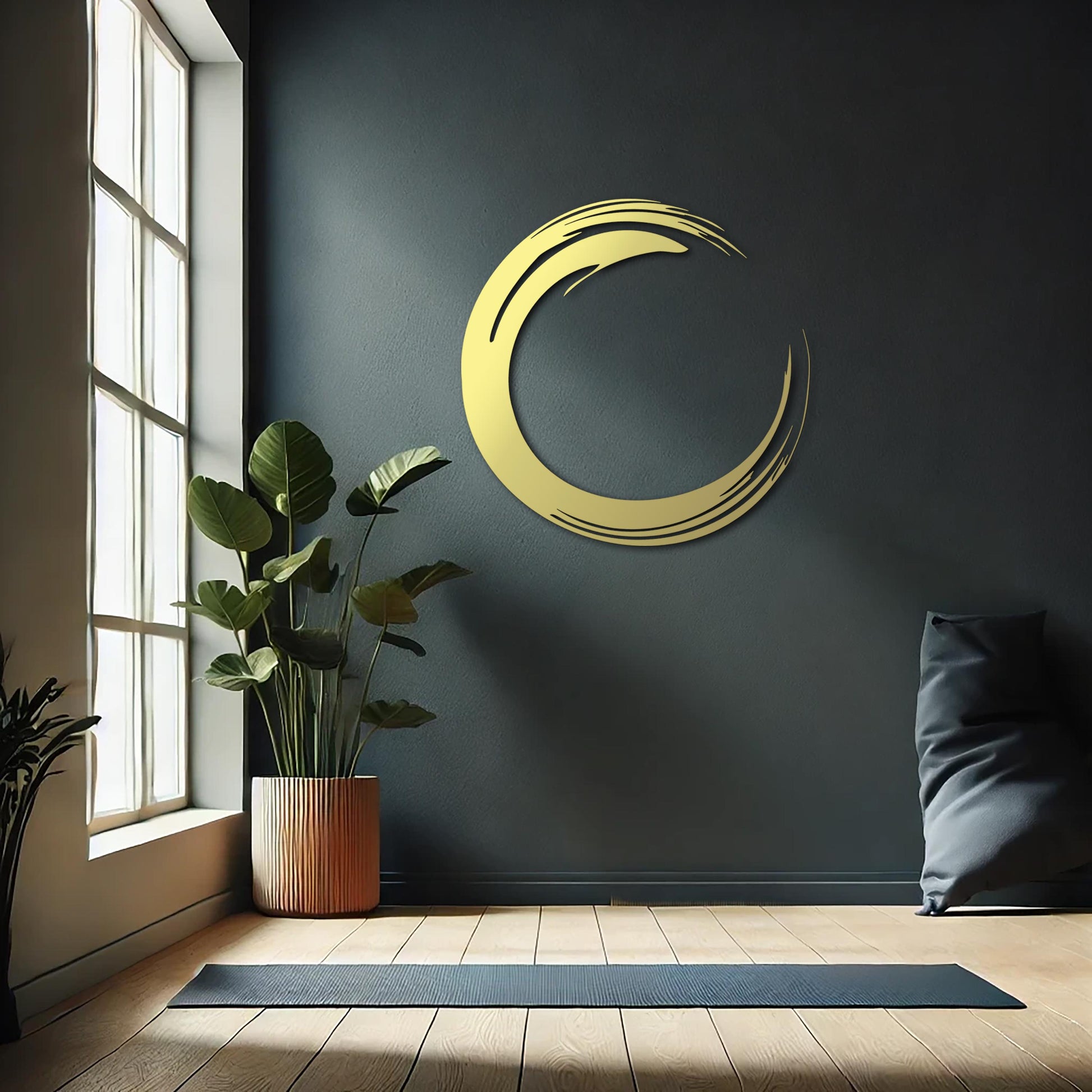 Enso Circle Gold Metal Art, Japanese Calligraphy Art, Zen Circle Wall Decor, Meditation Sign - BlackIvyCraft
