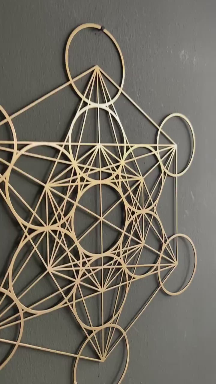 Metatrons Cube Metal Art, Gold Sacred Geometry Wall Decor, Sacred Geometry Wall Hangings, Yoga Center Art, Metal Wall Sign