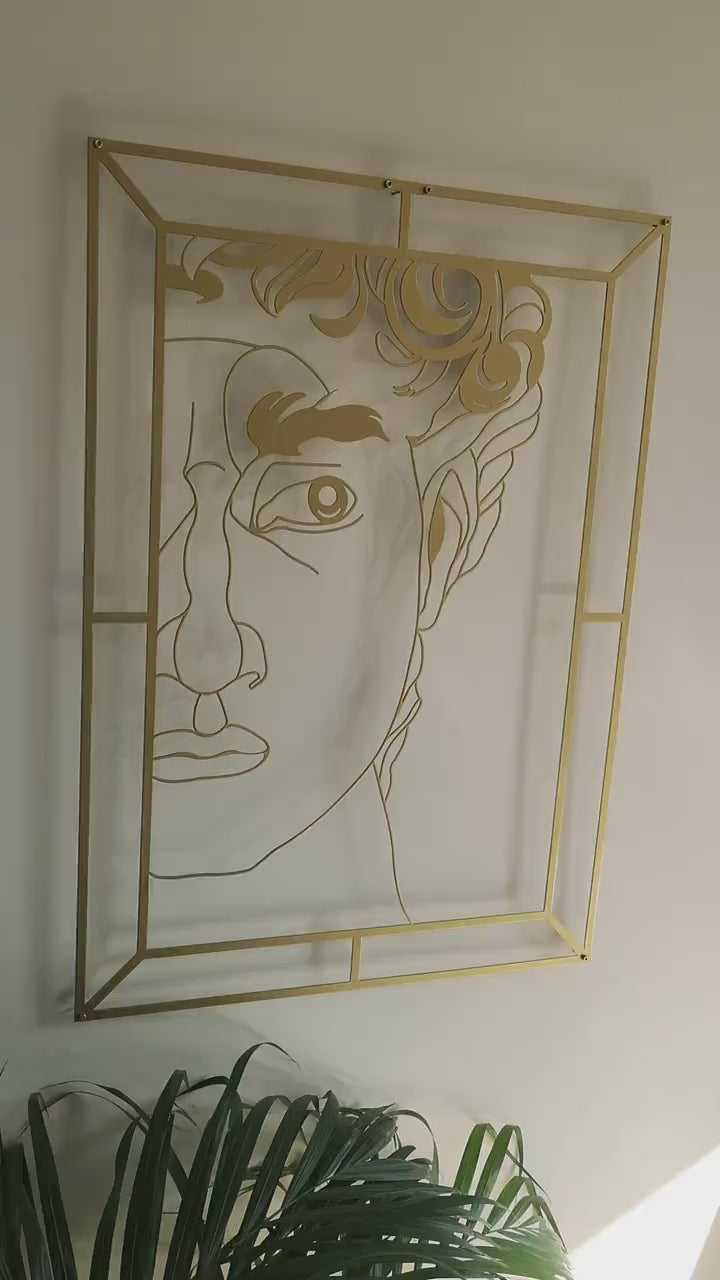 David Metal Wall Art, Gold Metal Wall Decor, Unique Metal Wall Art, Modern Living Room Decor, David Portrait, Michelangelo Art,