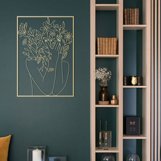 Woman With Flowers Gold Wall Art - BlackIvyCrafts