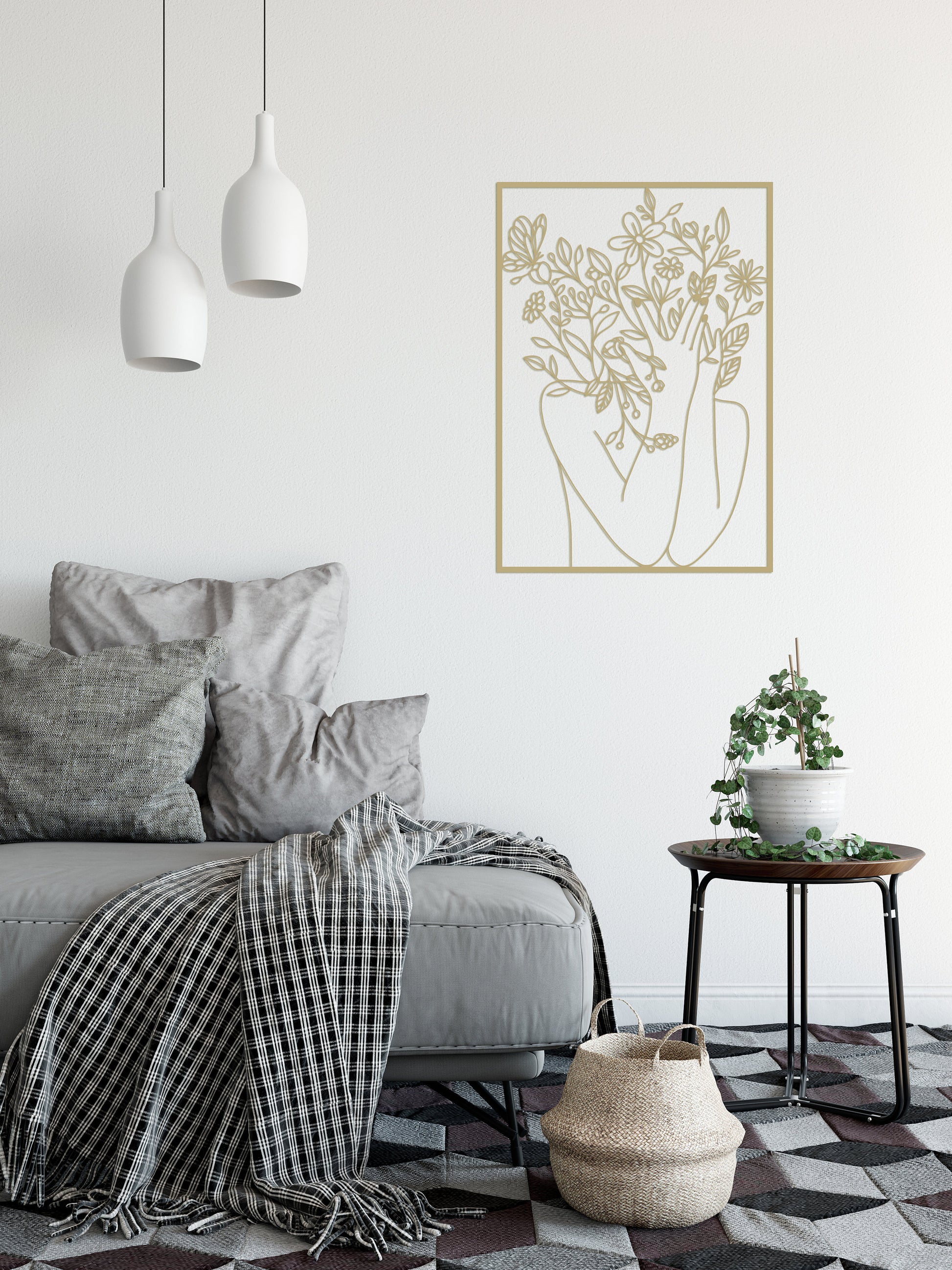 Woman With Flowers Gold Wall Art - BlackIvyCrafts