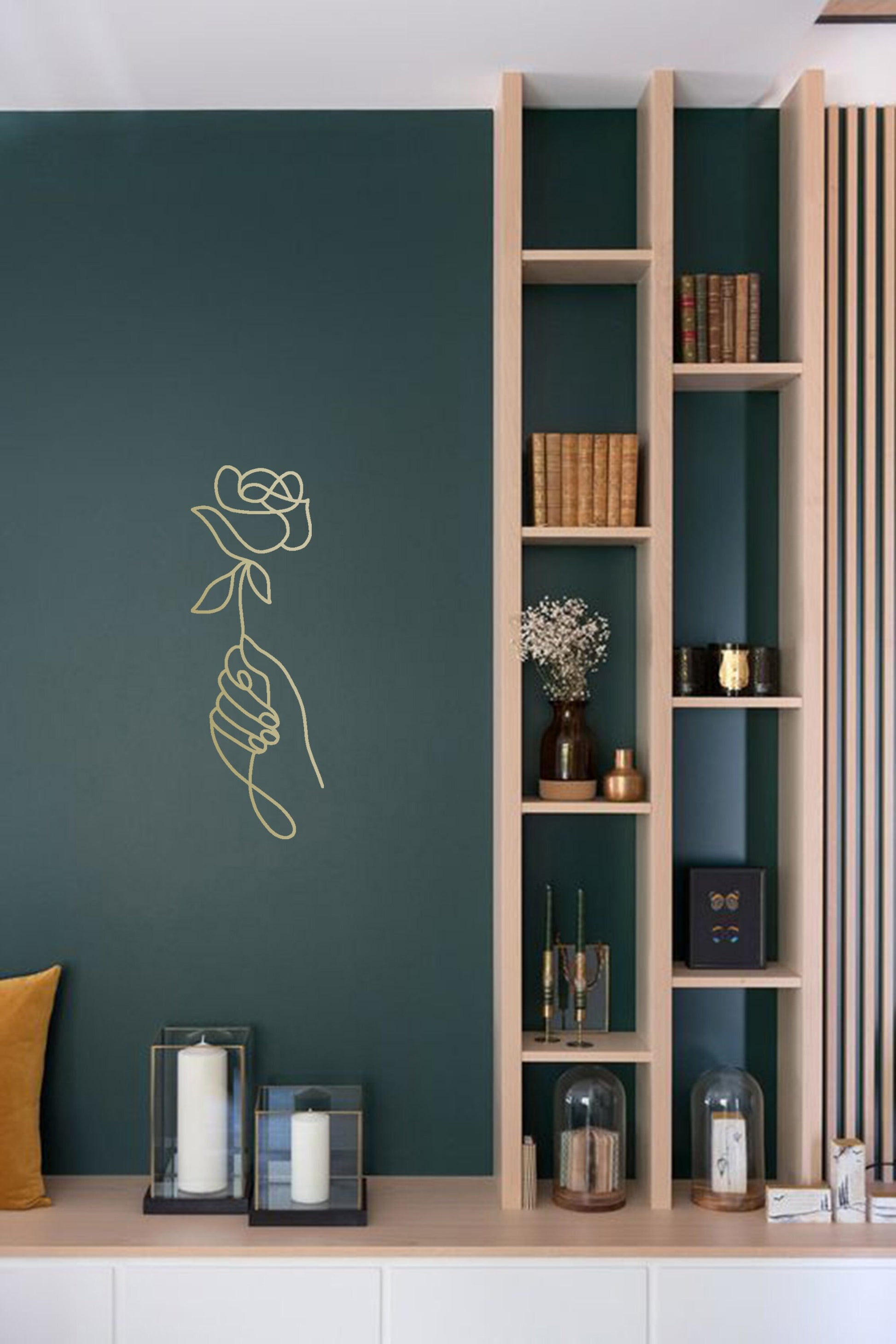 Hand with a Rose, One Line Art, Rose Gold Wall Art, Gold Wall Decor, Metal Wall Art, Bridal Shower Gift, Unique Wall Decor