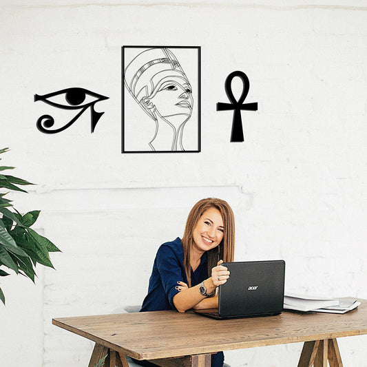 Nefertiti Metal Art, Ankh and Eye of Horus, Ankh Symbol, Gold Wall Decor, Egyptian Gold Wall Art, Unique Wall Decor