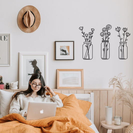 Flower in Vase Metal Wall Decor Set - BlackIvyCrafts