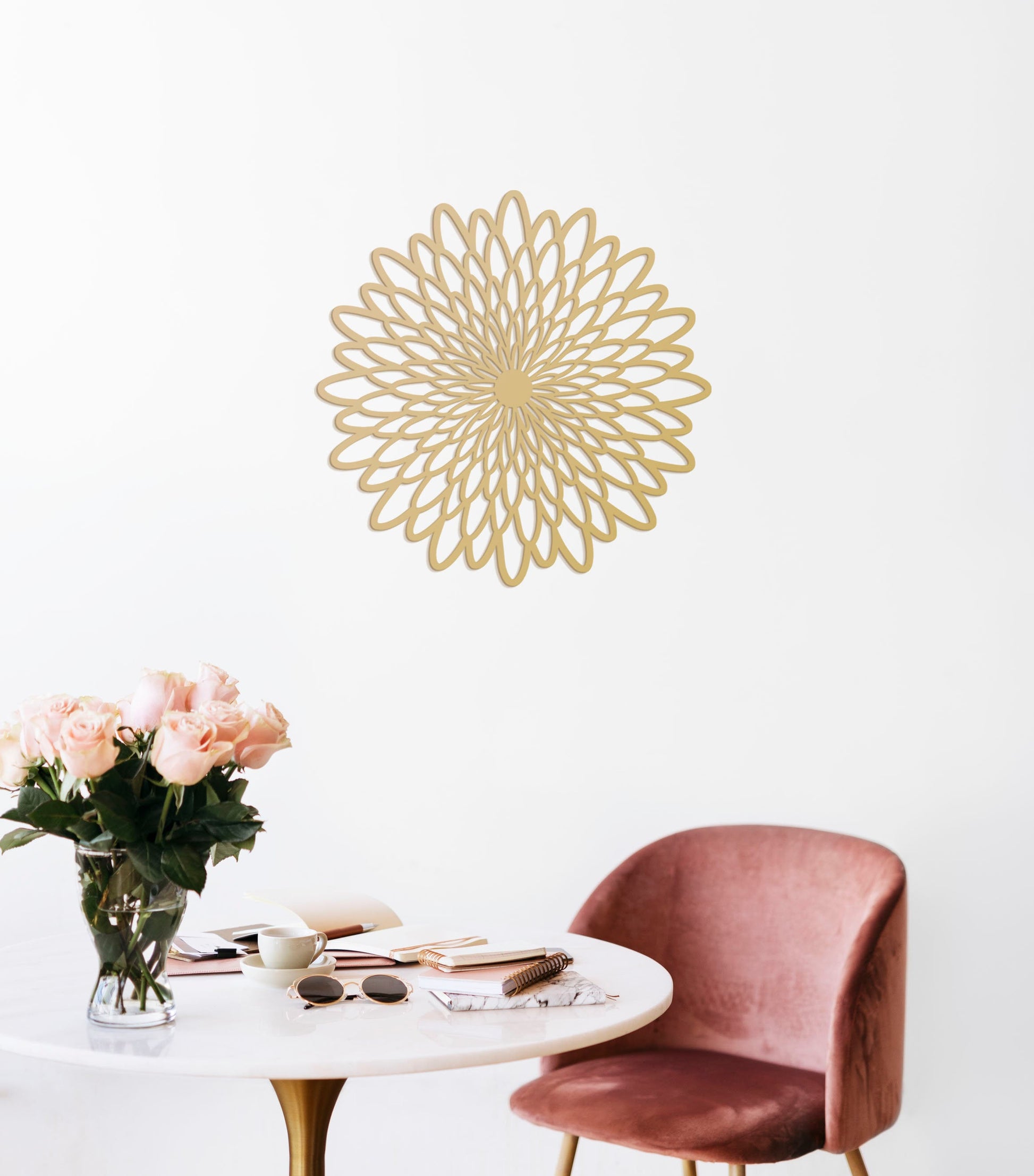 Gold Wall Decor, Flower Metal Wall Art, Large Wall Art, Daisy Wall Art, Mandala Decor, Bed-Top Decor, Modern Living Room Decor - BlackIvyCraft