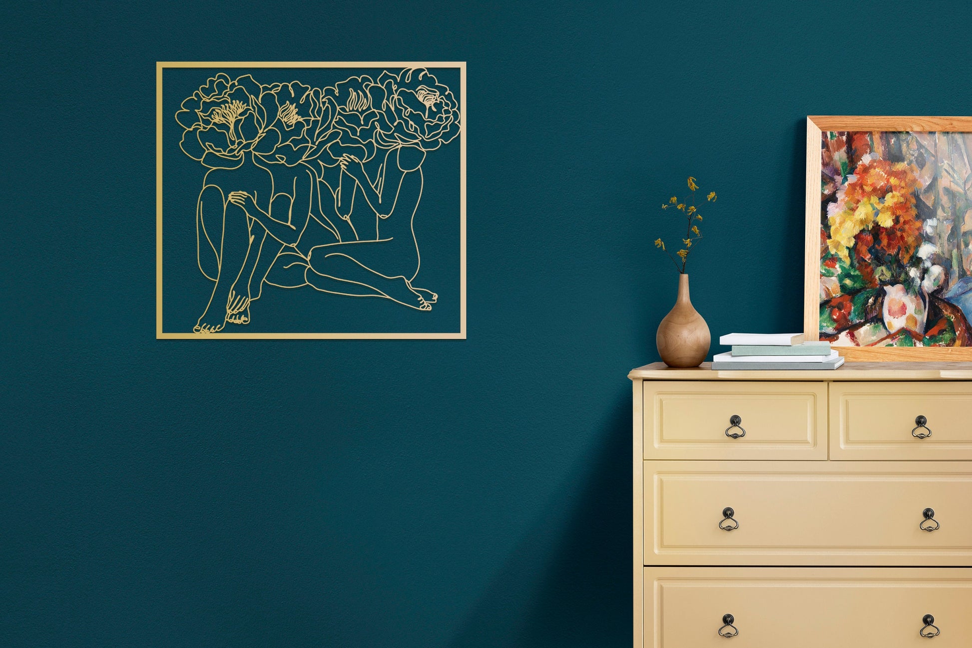 Women Metal Line Art, Large Wall Decor, Unique Wall Art, Horizontal Decor, Bed-Top Decor, Female Body Line Art