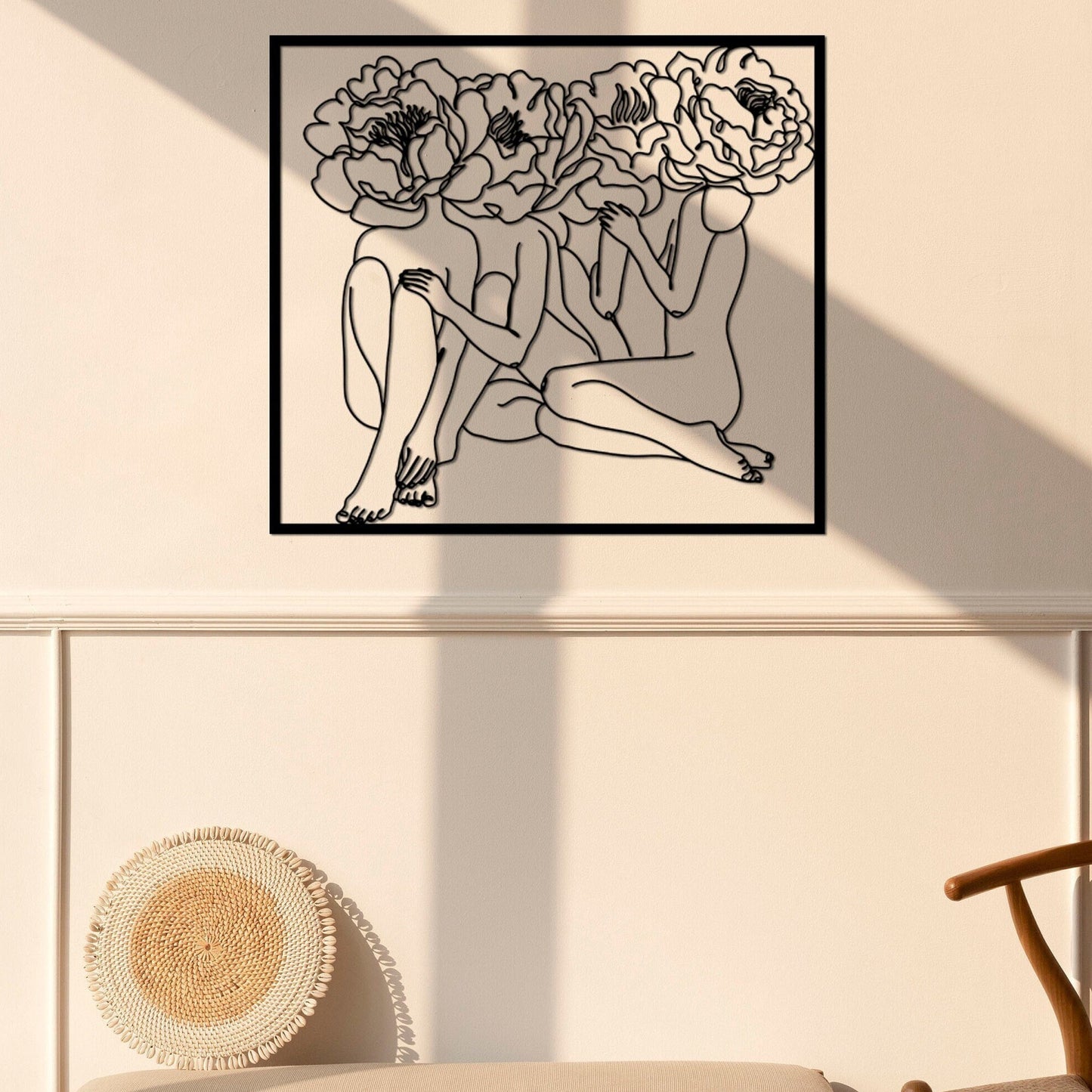 Women Metal Line Art, Large Wall Decor, Unique Wall Art, Horizontal Decor, Bed-Top Decor, Female Body Line Art