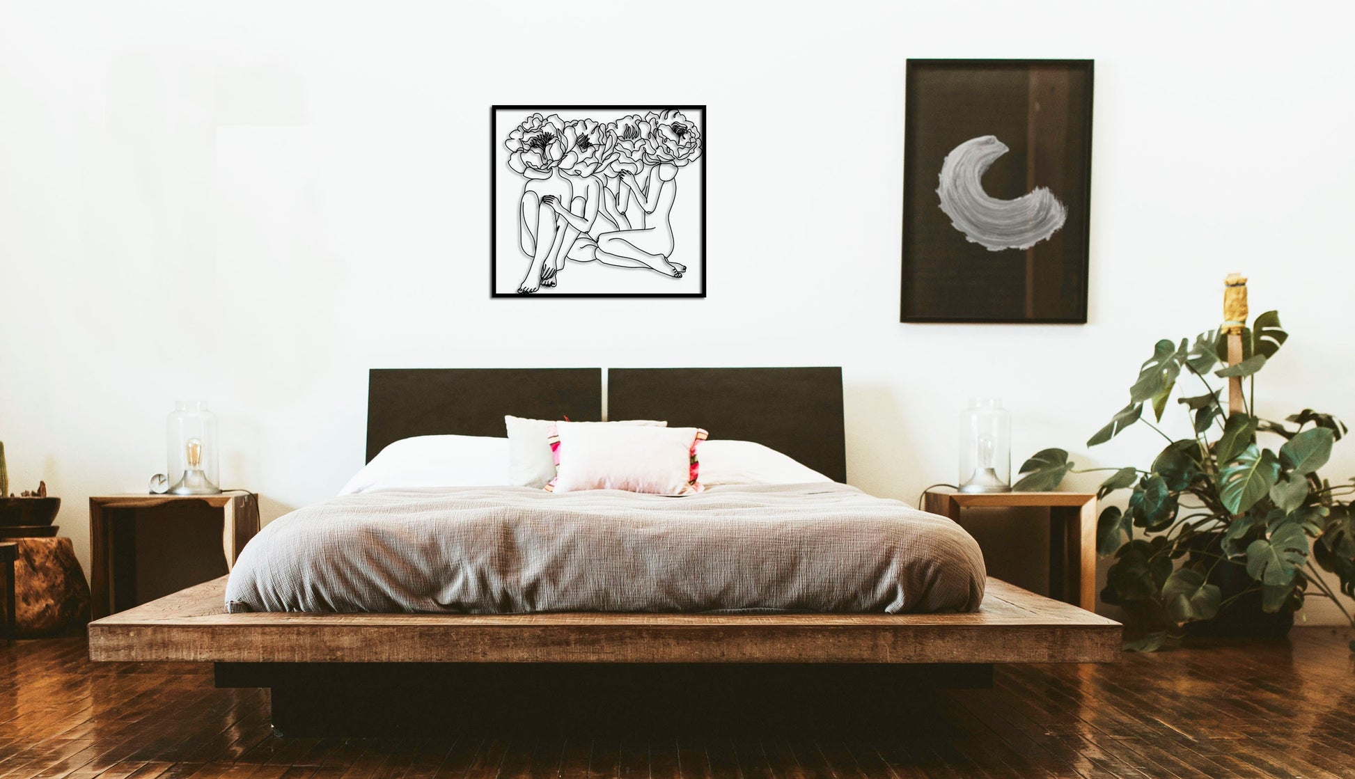Women Metal Line Art, Large Wall Decor, Unique Wall Art, Horizontal Decor, Bed-Top Decor, Female Body Line Art