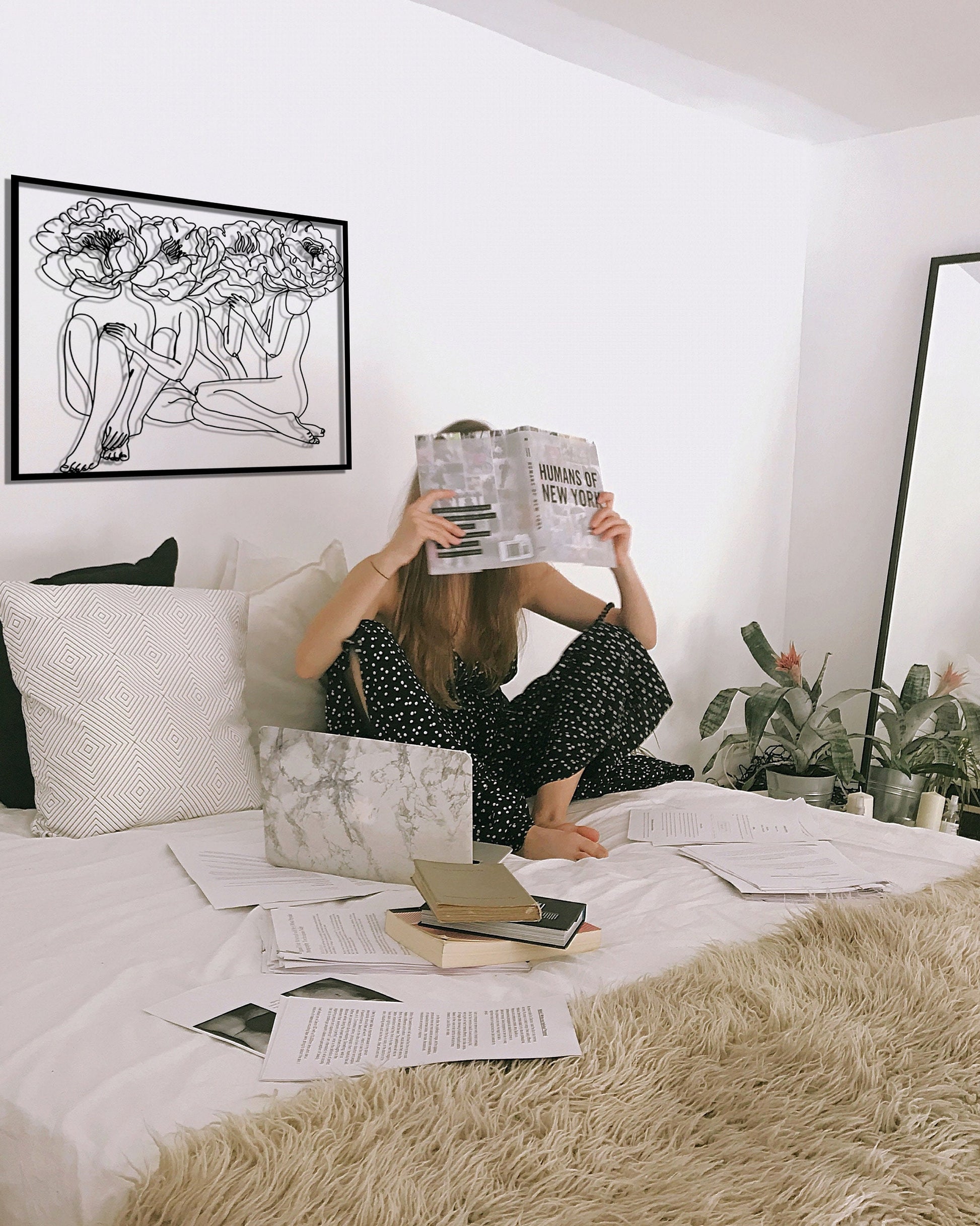 Women Metal Line Art, Large Wall Decor, Unique Wall Art, Horizontal Decor, Bed-Top Decor, Female Body Line Art