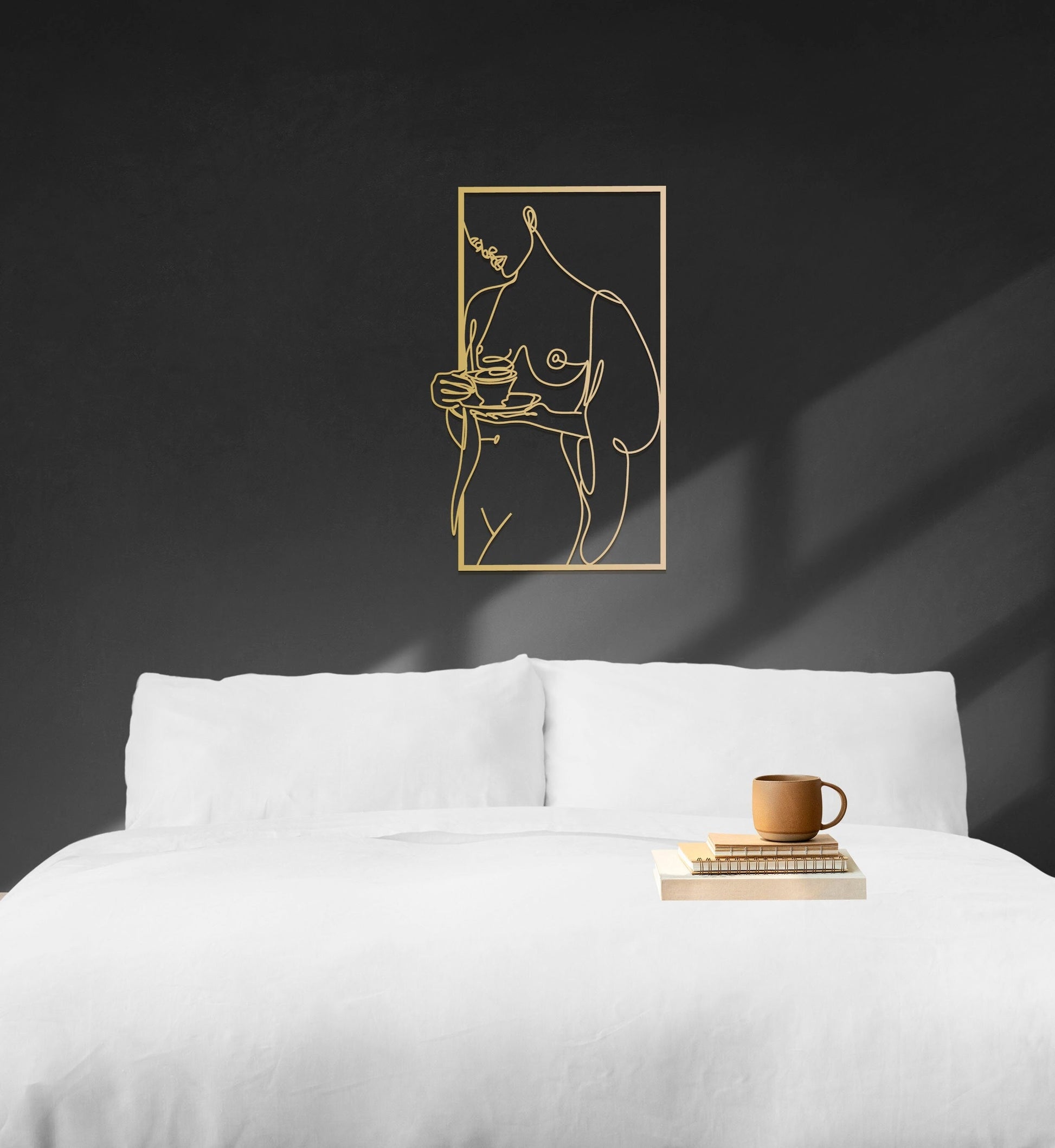Nude Woman Metal Wall Art, Gold Woman Wall Decor, Coffee with Woman, Modern Woman Line Art, Cafe Decor, Female Body Art, Kitchen Wall Art - BlackIvyCraft