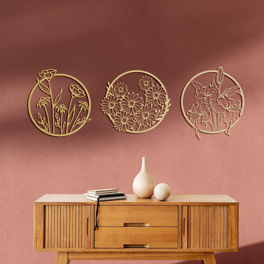 Flowers Gold Wall Art Set - BlackIvyCrafts