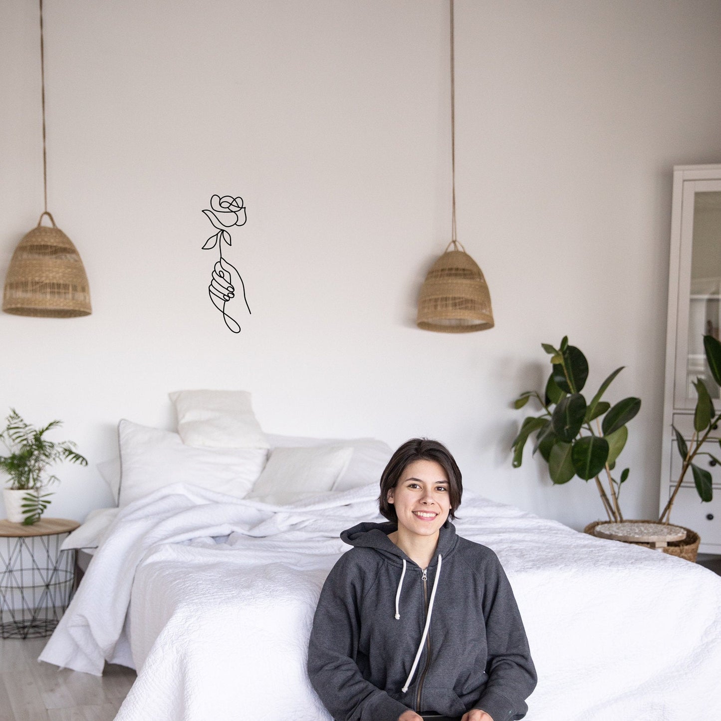 Hand with a Rose, One Line Art, Rose Gold Wall Art, Gold Wall Decor, Metal Wall Art, Bridal Shower Gift, Unique Wall Decor