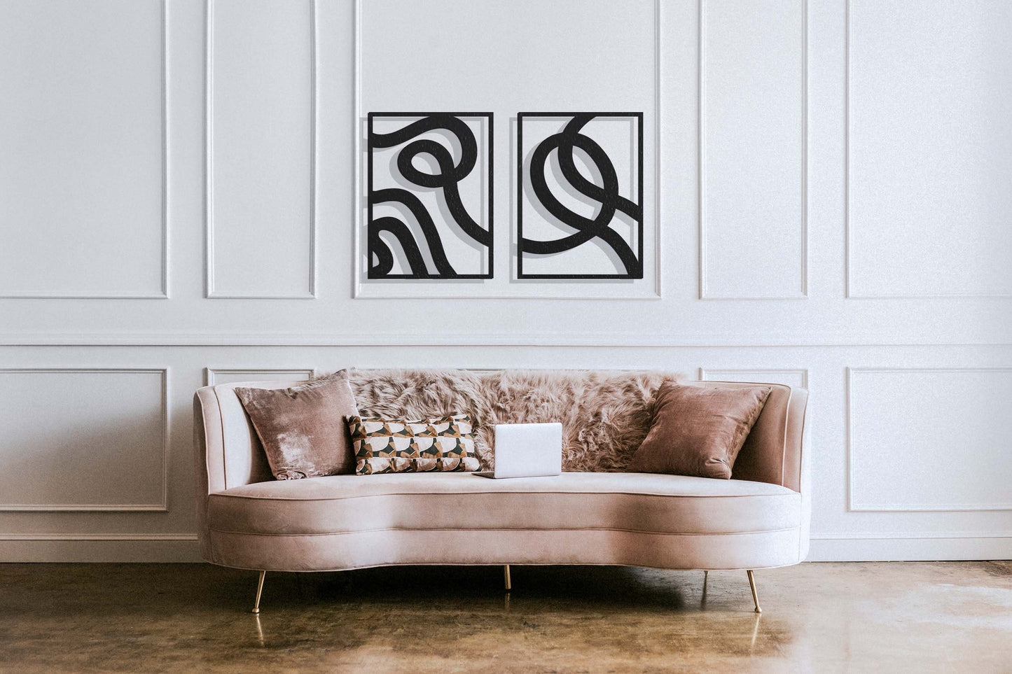 Minimalist Large Wall Art, Gold Wall Decor Set, Above Bed Decor, Modern Metal Sign, Unique Wall Decor, Mid-Century Modern