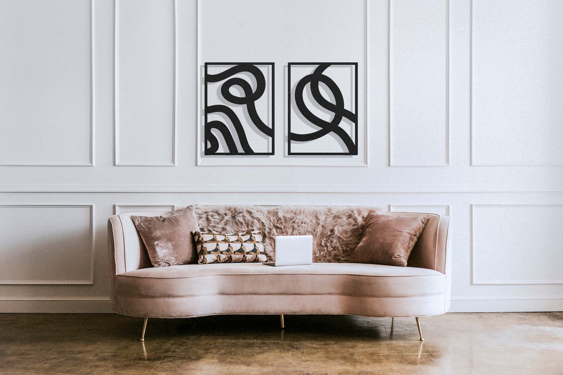 Minimalist Large Wall Art, Gold Wall Decor Set, Above Bed Decor, Modern Metal Sign, Unique Wall Decor, Mid-Century Modern