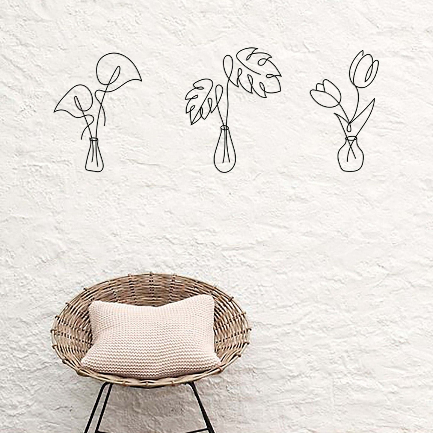 Flower in Vase, Gold Wall Decor, Minimalist Monstera Metal Art, Kitchen Wall Art Set, Flowers Wall Art Set, Above Bed Decor Set