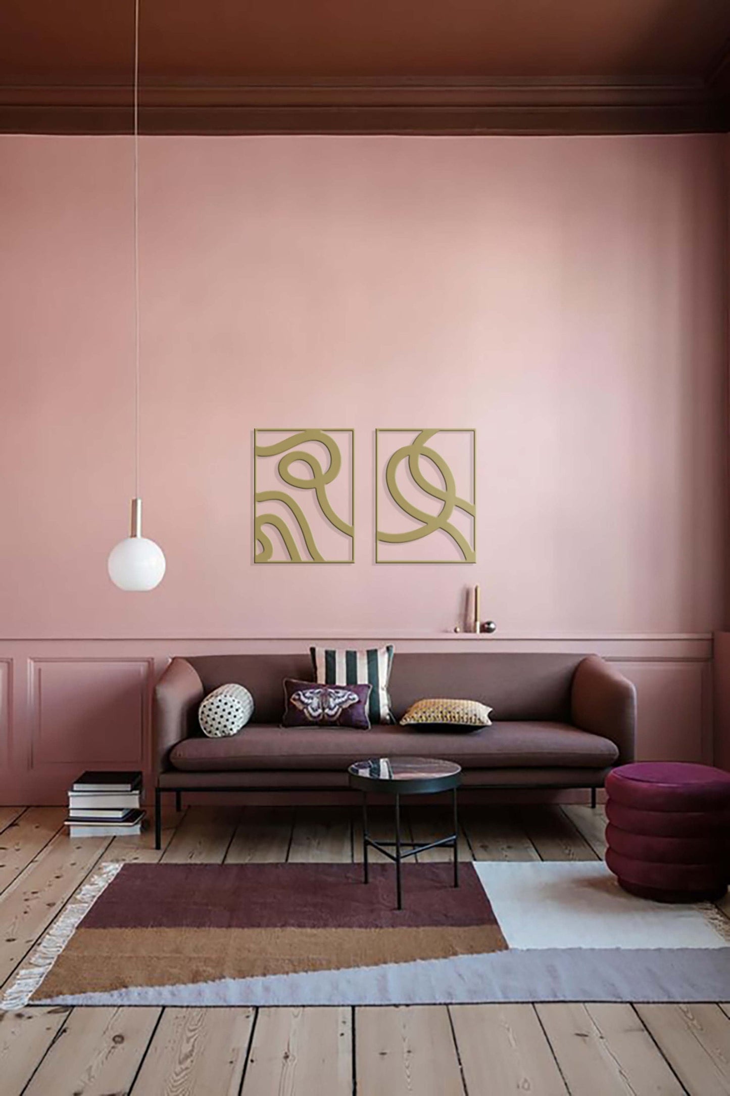 Minimalist Large Wall Art, Gold Wall Decor Set, Above Bed Decor, Modern Metal Sign, Unique Wall Decor, Mid-Century Modern