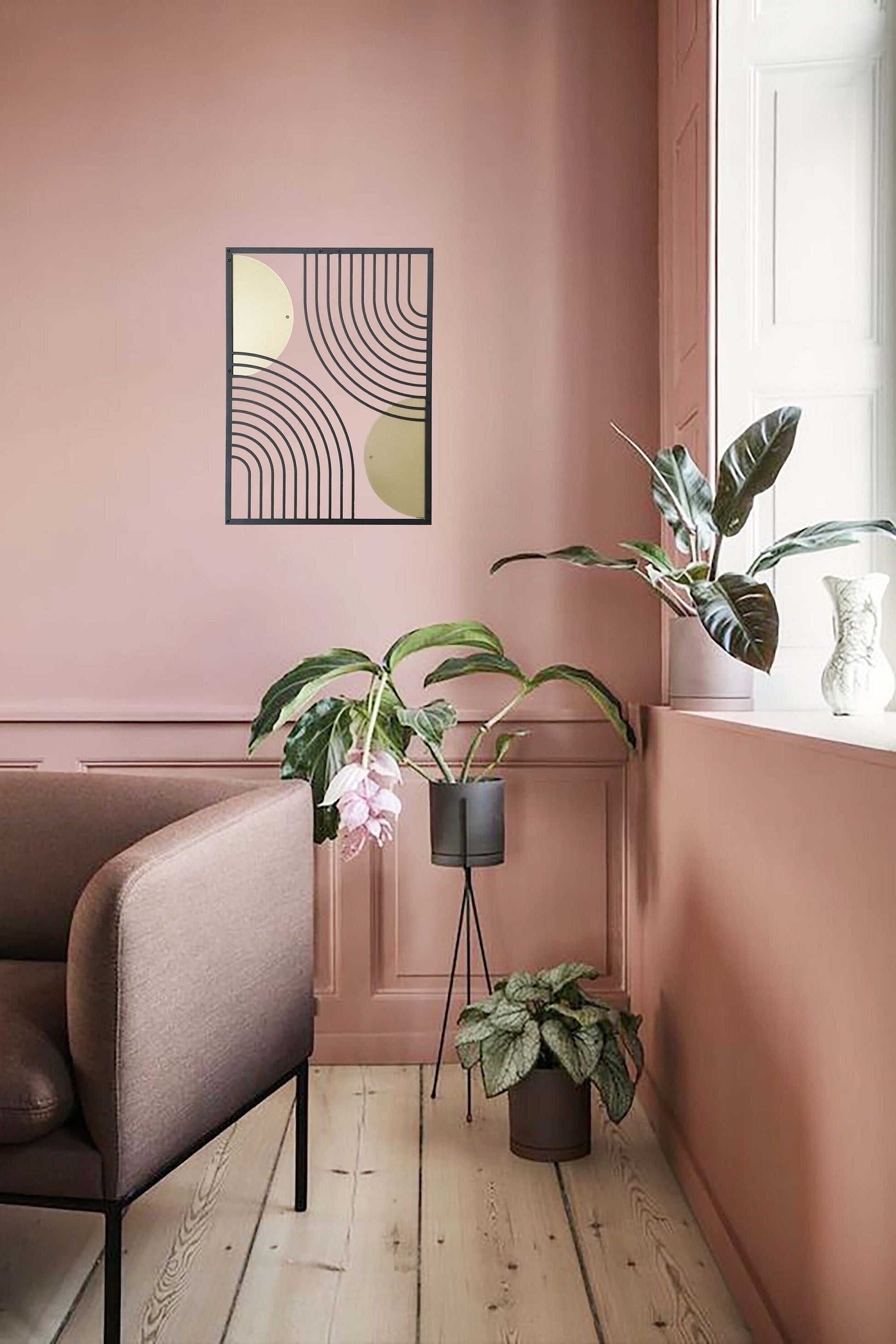 Geometric Rainbow Modern Art, Metal Wall Art Set, Mid-Century Decor, Modern Living Room Decor, Abstract Wall Art, Minimalist Wall Art