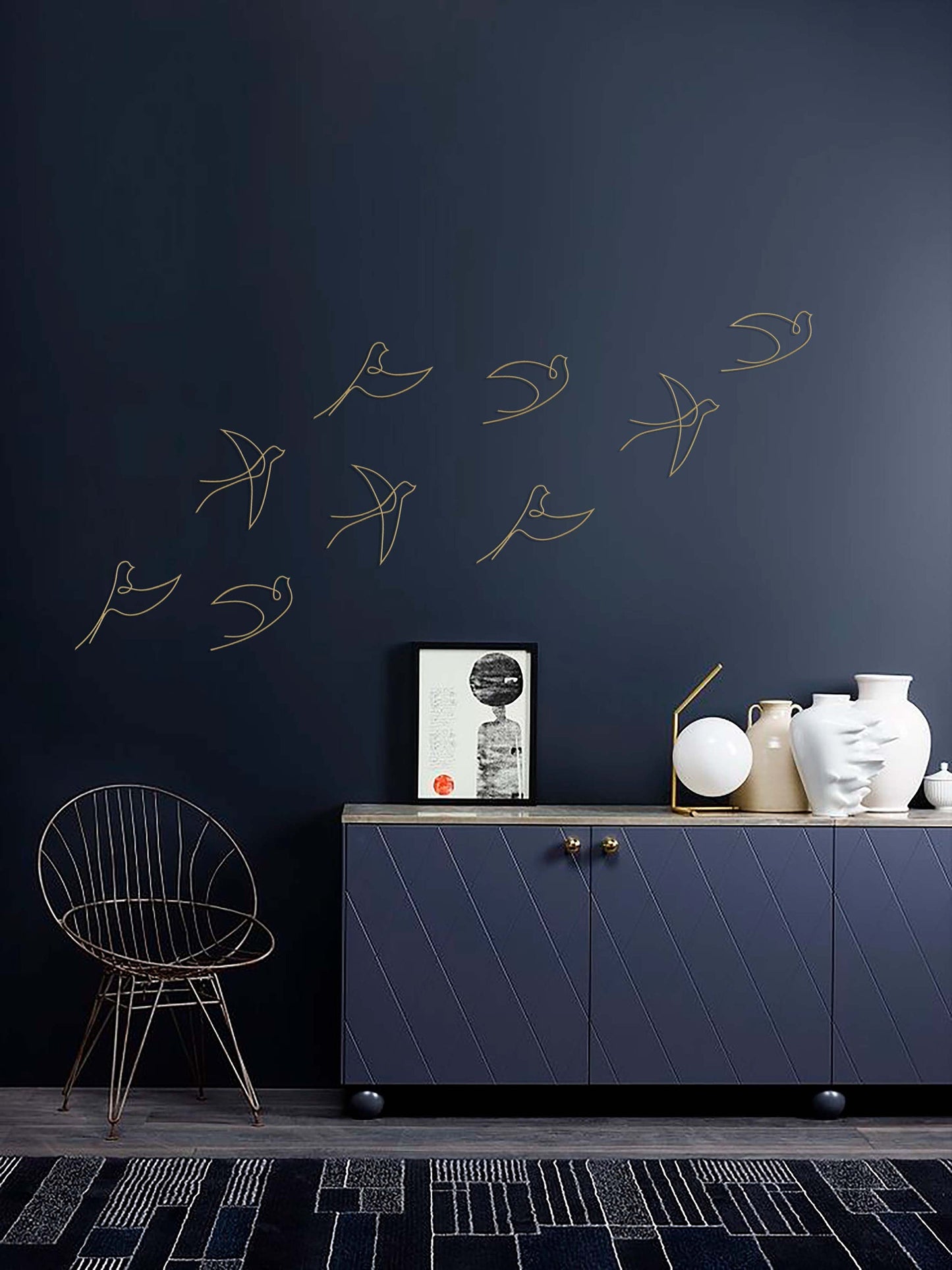 Gold Birds Wall Art Set, Gold Wall Decor, Single Line Metal Wall Sign, Minimal Wall Decor Set, Kitchen Wall Decor, Nursery Wall Decor