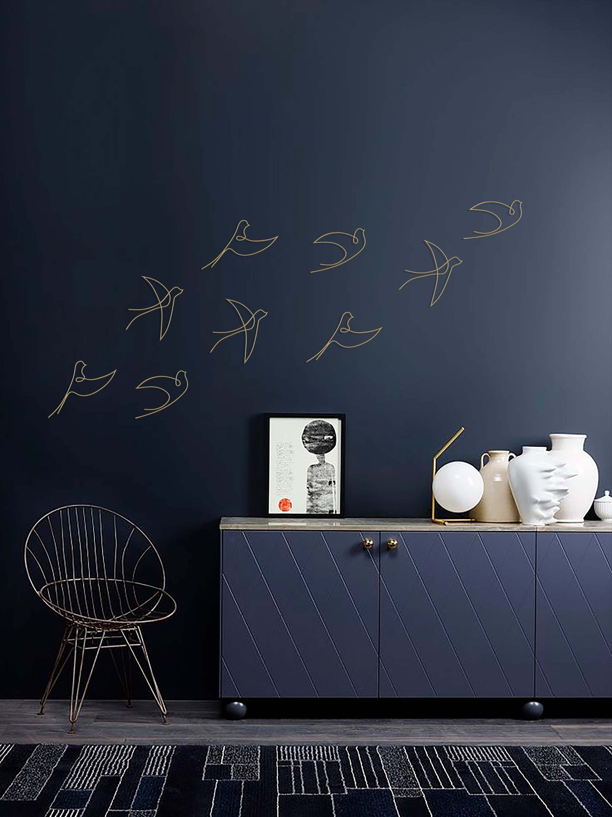 Gold Birds Wall Art Set, Gold Wall Decor, Single Line Metal Wall Sign, Minimal Wall Decor Set,  Kitchen Wall Decor, Nursery Wall Decor